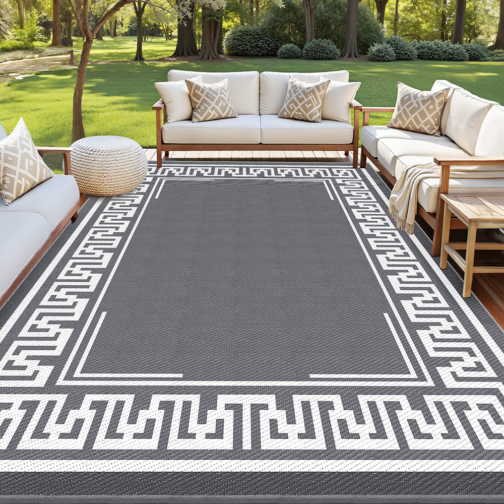 Gardeon Outdoor Rugs 274x366cm Large Carpet Reversible Area Mat PP Dual-Sided Patio Rug Greek Key - Image 1