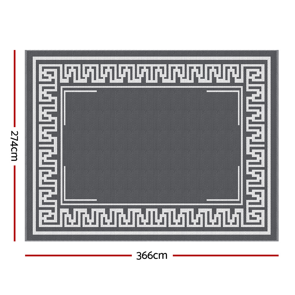 Gardeon Outdoor Rugs 274x366cm Large Carpet Reversible Area Mat PP Dual-Sided Patio Rug Greek Key - Image 3