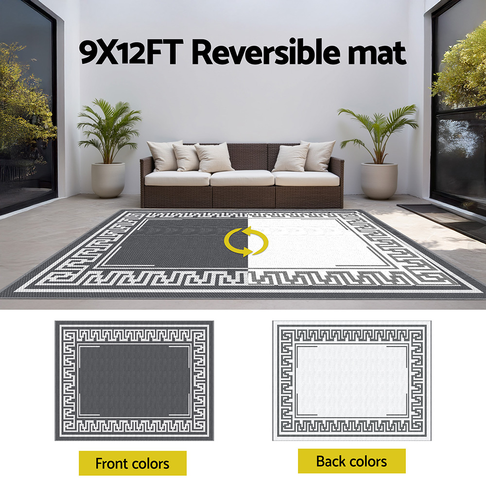 Gardeon Outdoor Rugs 274x366cm Large Carpet Reversible Area Mat PP Dual-Sided Patio Rug Greek Key - Image 7
