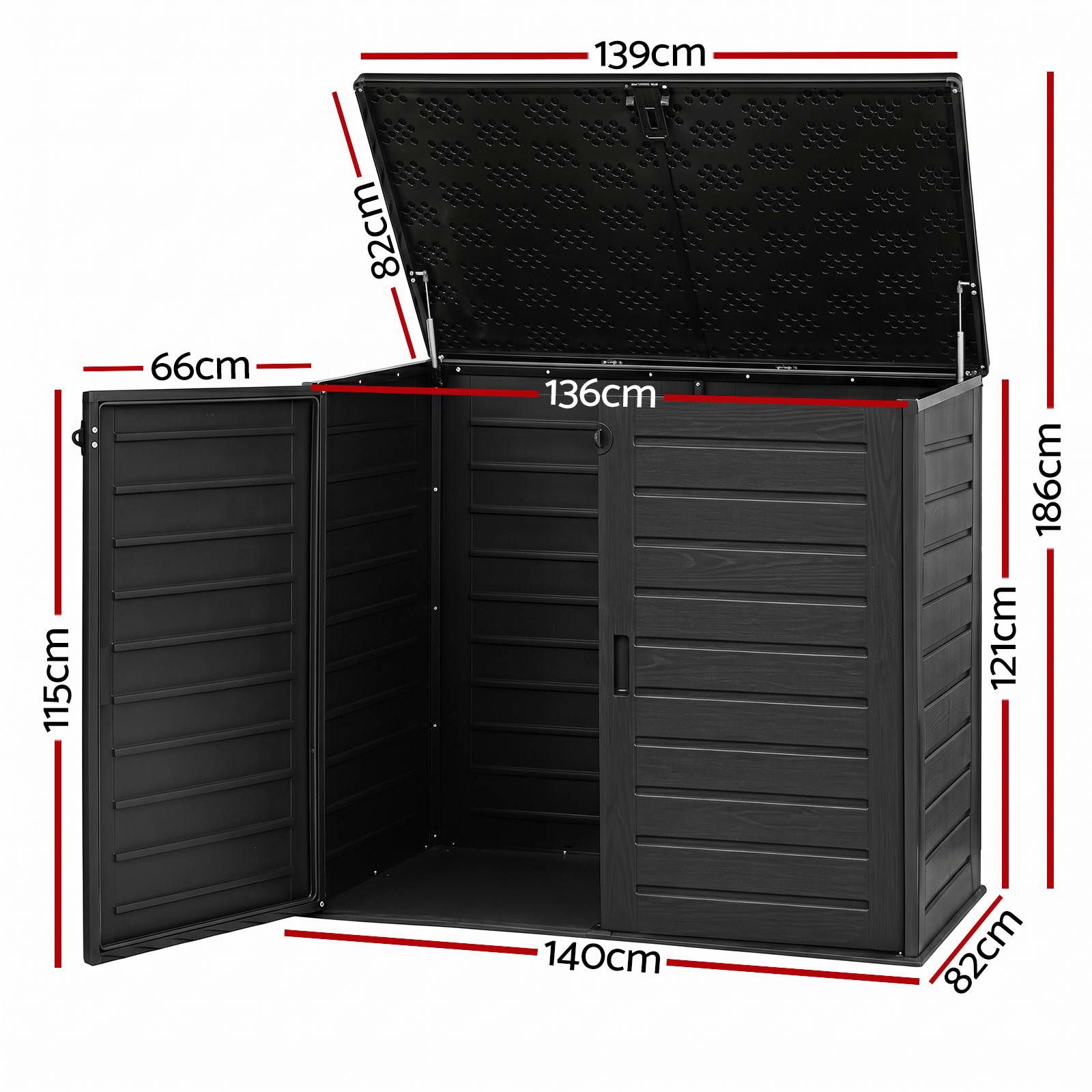 Gardeon Outdoor Storage Box 1170L Container Lockable Cabinet Tool Organizer Shed Black - Image 2
