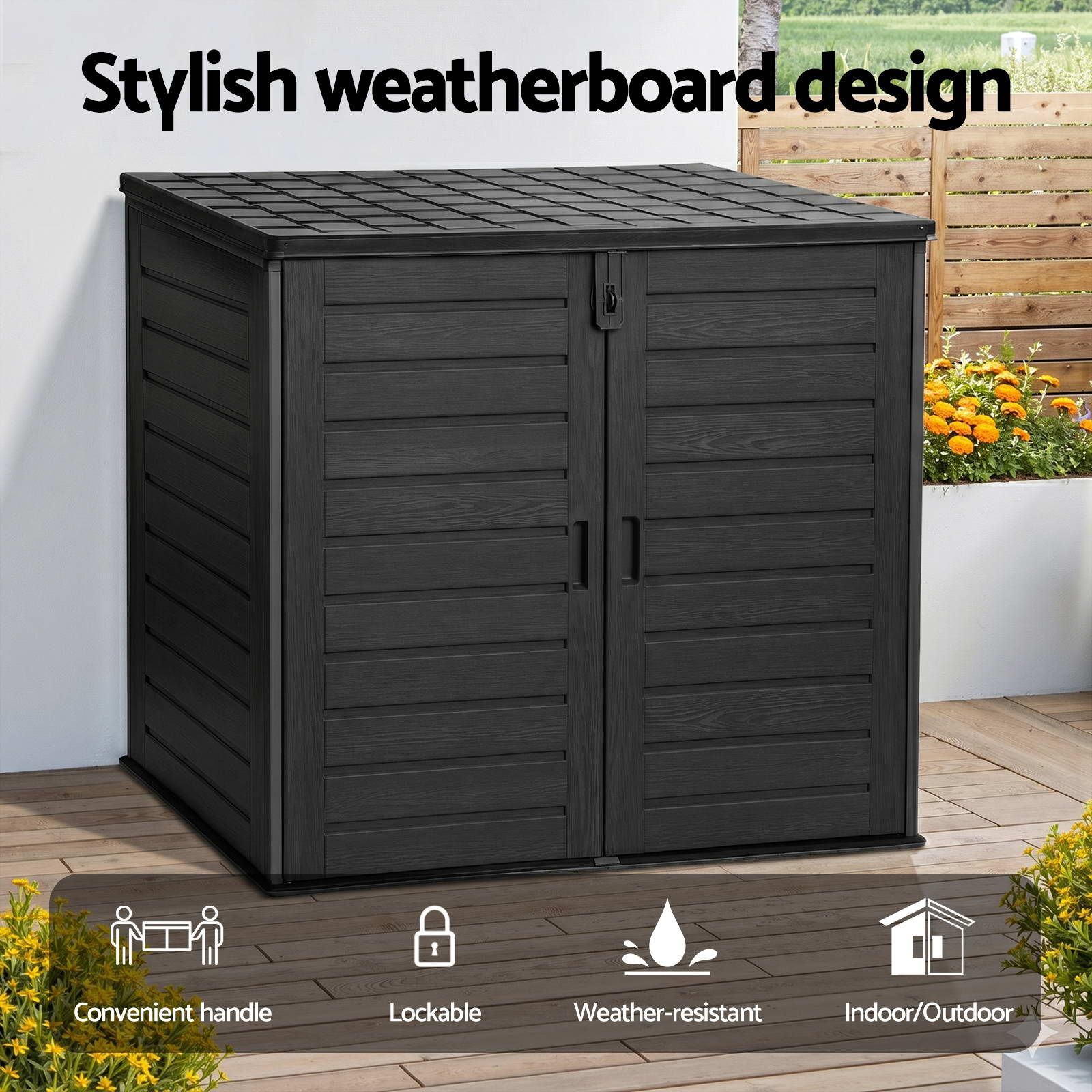 Gardeon Outdoor Storage Box 1170L Container Lockable Cabinet Tool Organizer Shed Black - Image 4
