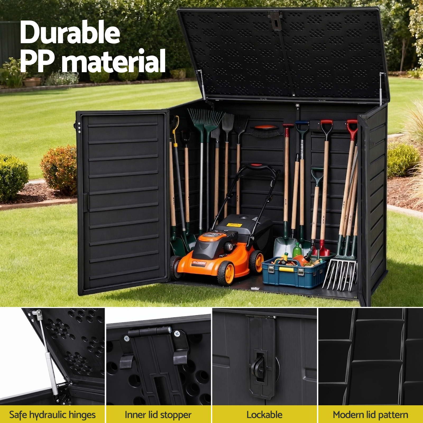 Gardeon Outdoor Storage Box 1170L Container Lockable Cabinet Tool Organizer Shed Black - Image 5