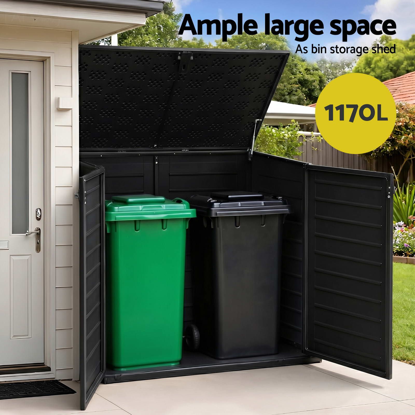 Gardeon Outdoor Storage Box 1170L Container Lockable Cabinet Tool Organizer Shed Black - Image 6