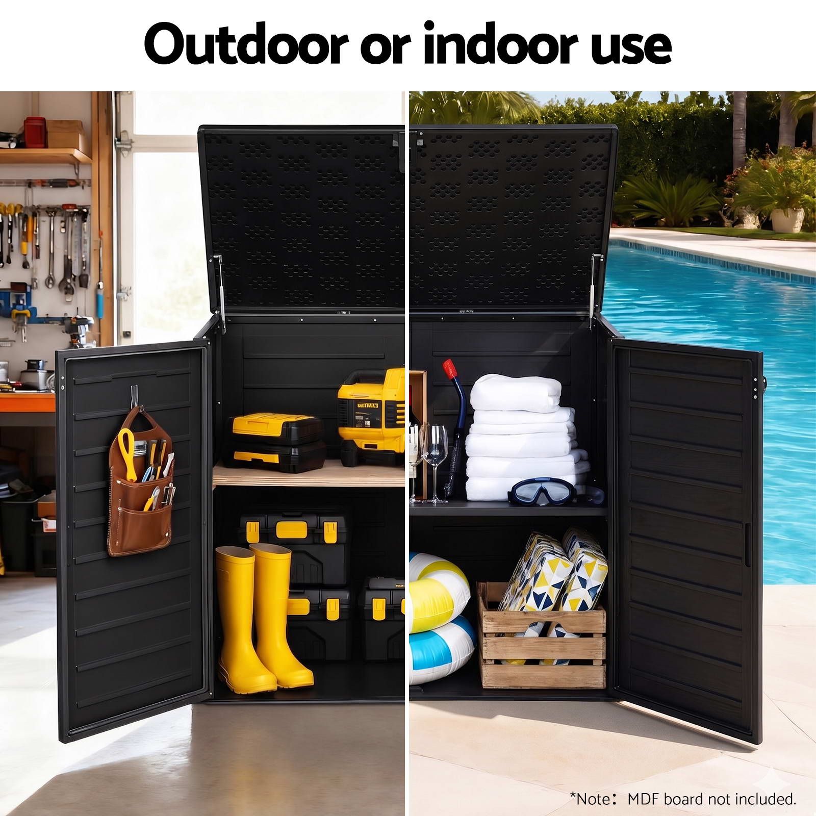 Gardeon Outdoor Storage Box 1170L Container Lockable Cabinet Tool Organizer Shed Black - Image 7