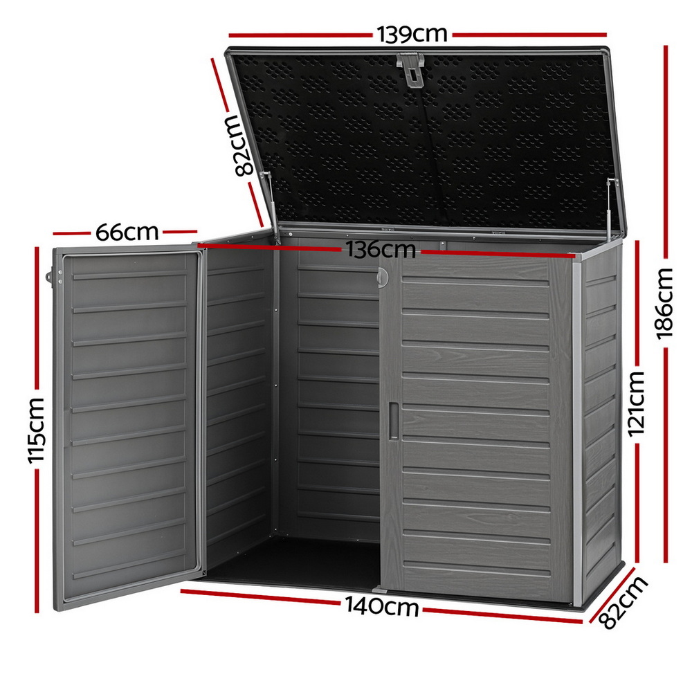 Gardeon Outdoor Storage Box 1170L Container Lockable Cabinet Tool Organizer Shed Grey - Image 3