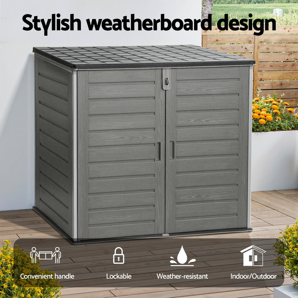 Gardeon Outdoor Storage Box 1170L Container Lockable Cabinet Tool Organizer Shed Grey - Image 5