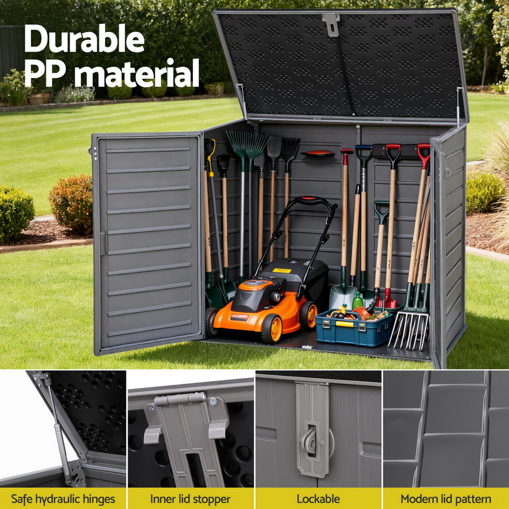 Gardeon Outdoor Storage Box 1170L Container Lockable Cabinet Tool Organizer Shed Grey - Image 6