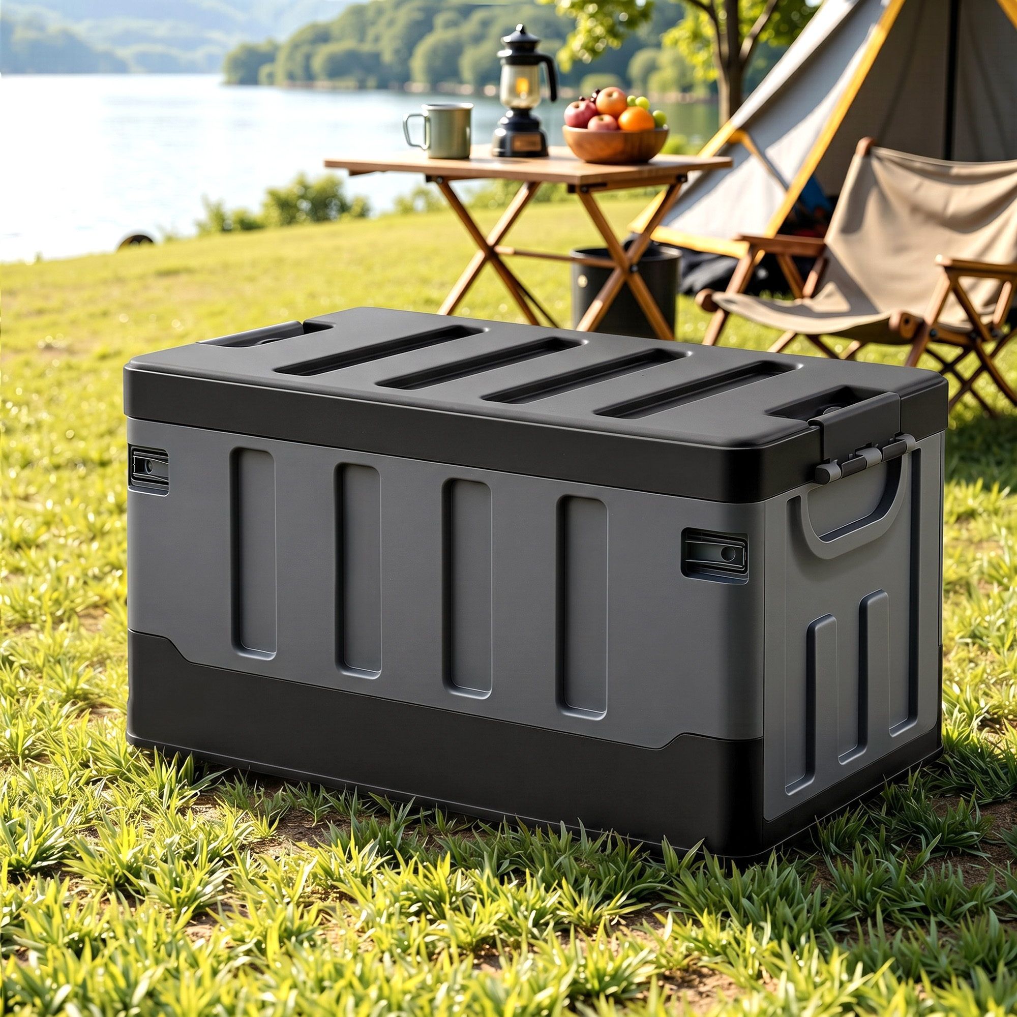 Gardeon Collapsible Outdoor Storage Box 60L Stackable Folding Camping Organizer Black - Image 1
