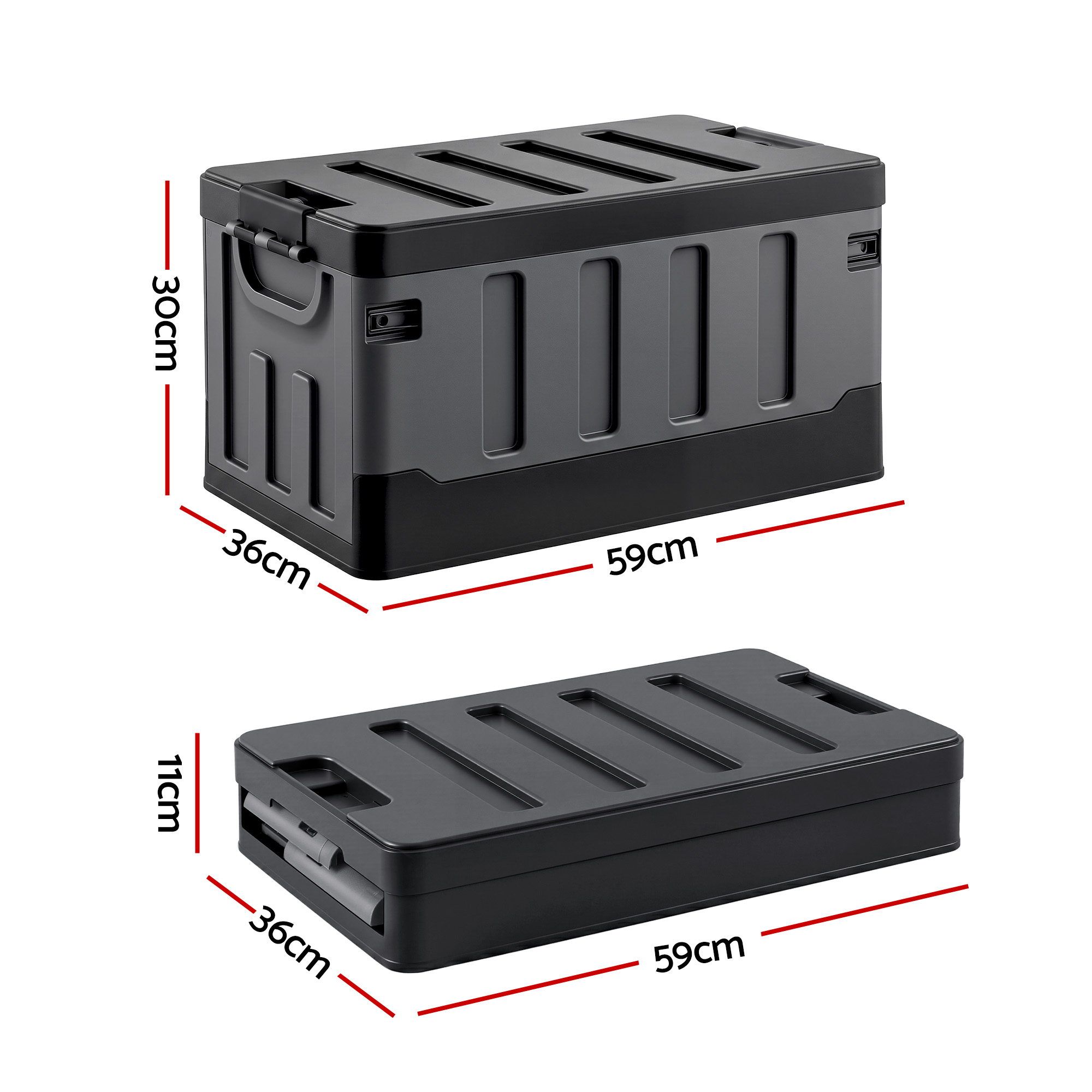 Gardeon Collapsible Outdoor Storage Box 60L Stackable Folding Camping Organizer Black - Image 2