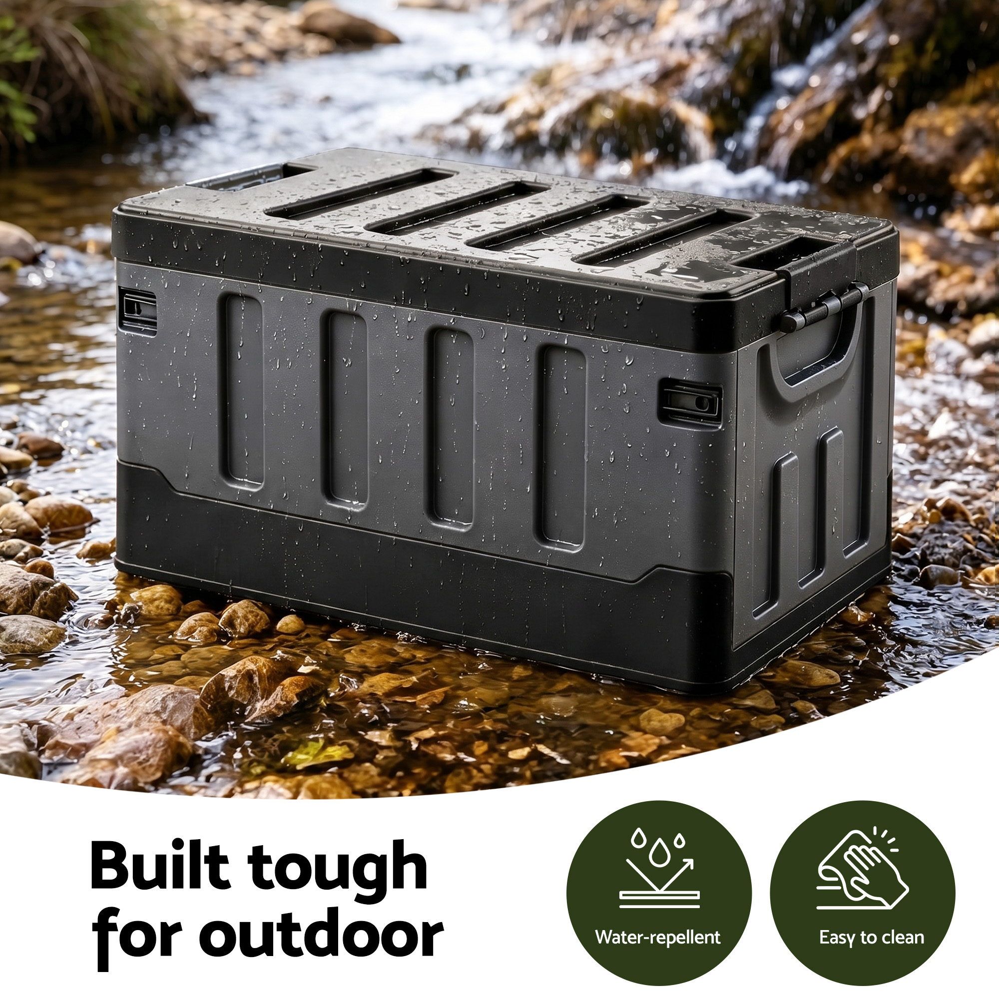 Gardeon Collapsible Outdoor Storage Box 60L Stackable Folding Camping Organizer Black - Image 5
