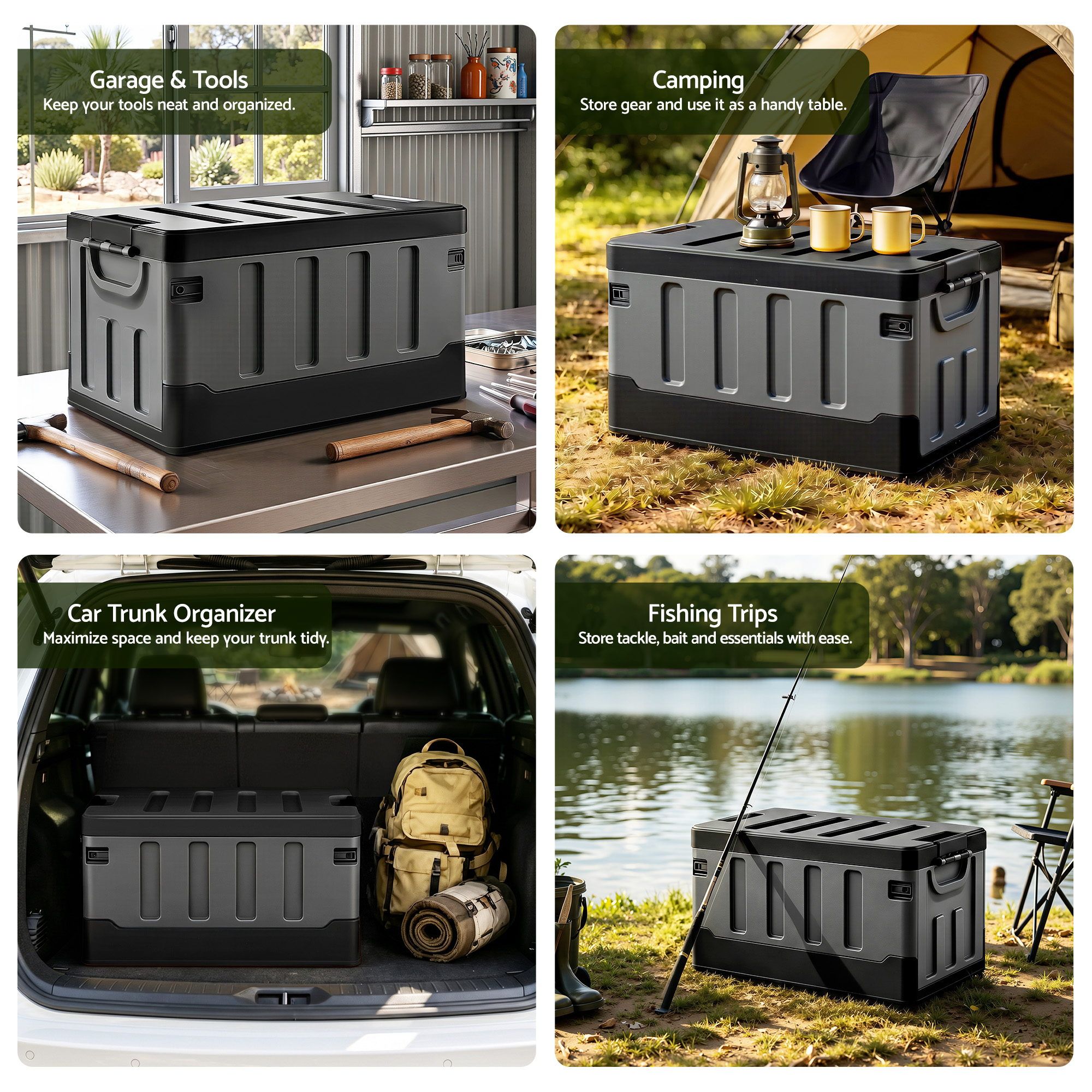 Gardeon Collapsible Outdoor Storage Box 60L Stackable Folding Camping Organizer Black - Image 7