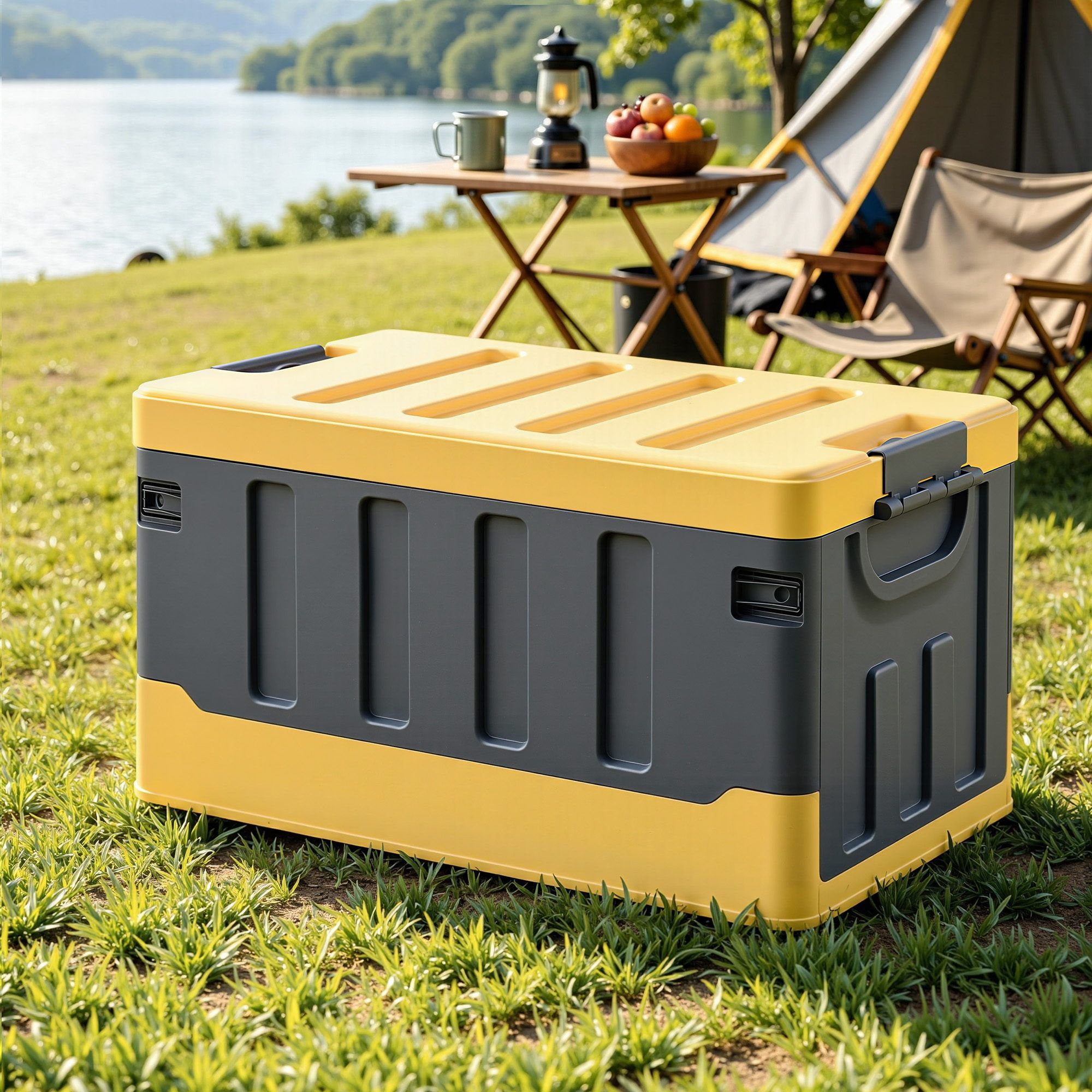 Gardeon Collapsible Outdoor Storage Box 60L Stackable Folding Camping Organizer Yellow - Image 1