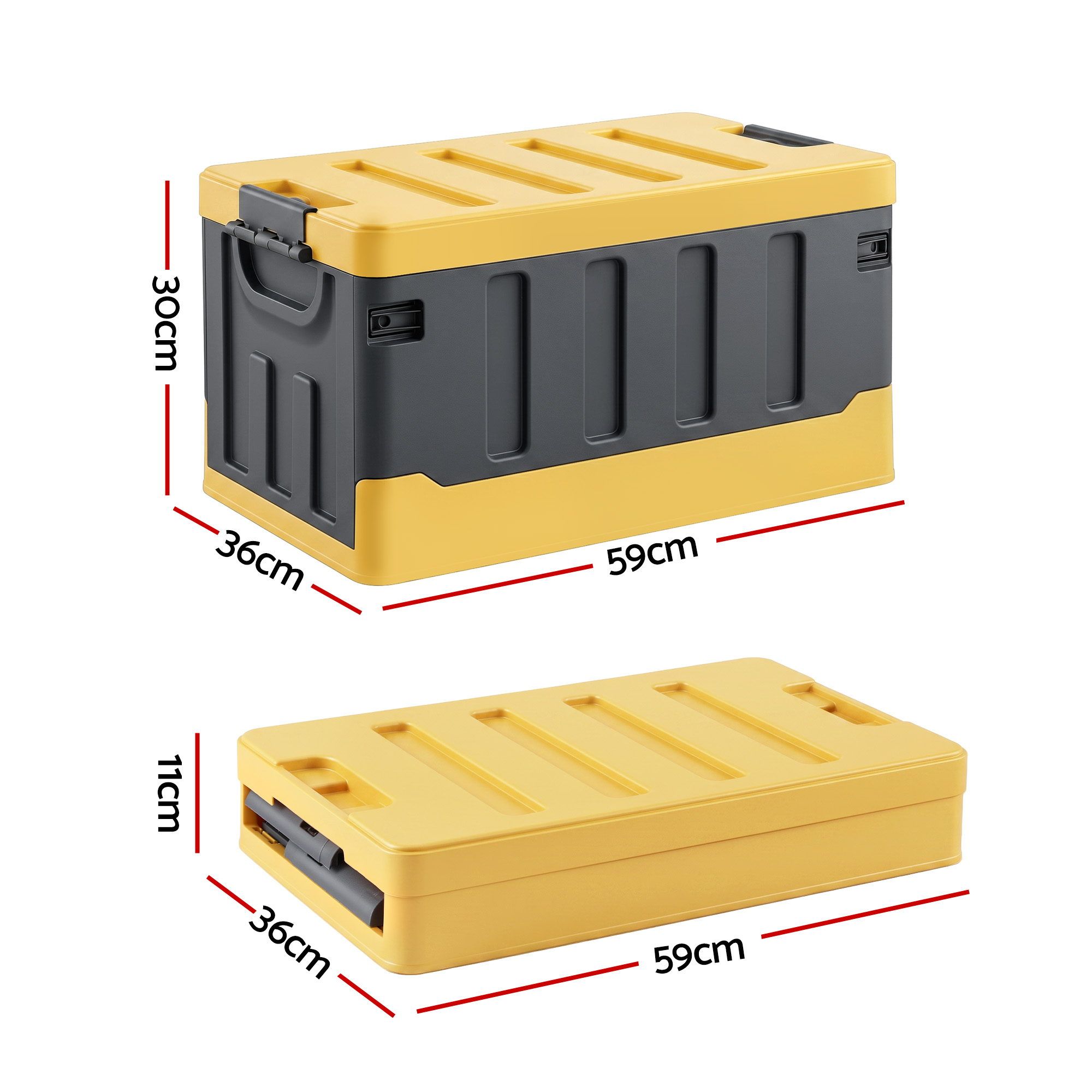 Gardeon Collapsible Outdoor Storage Box 60L Stackable Folding Camping Organizer Yellow - Image 2