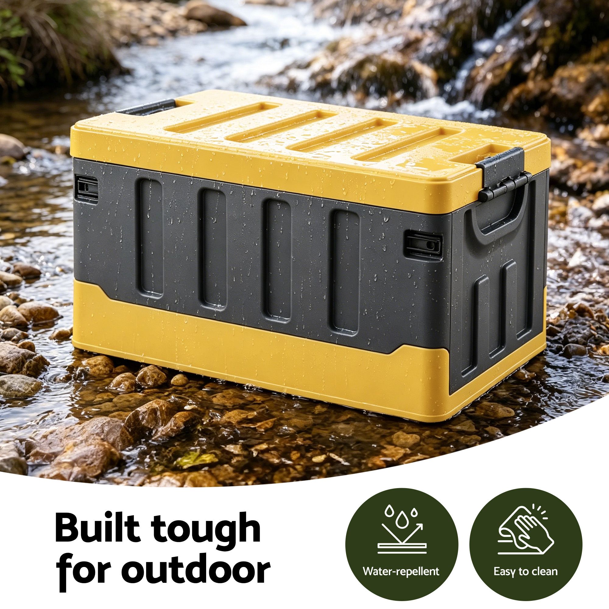 Gardeon Collapsible Outdoor Storage Box 60L Stackable Folding Camping Organizer Yellow - Image 5