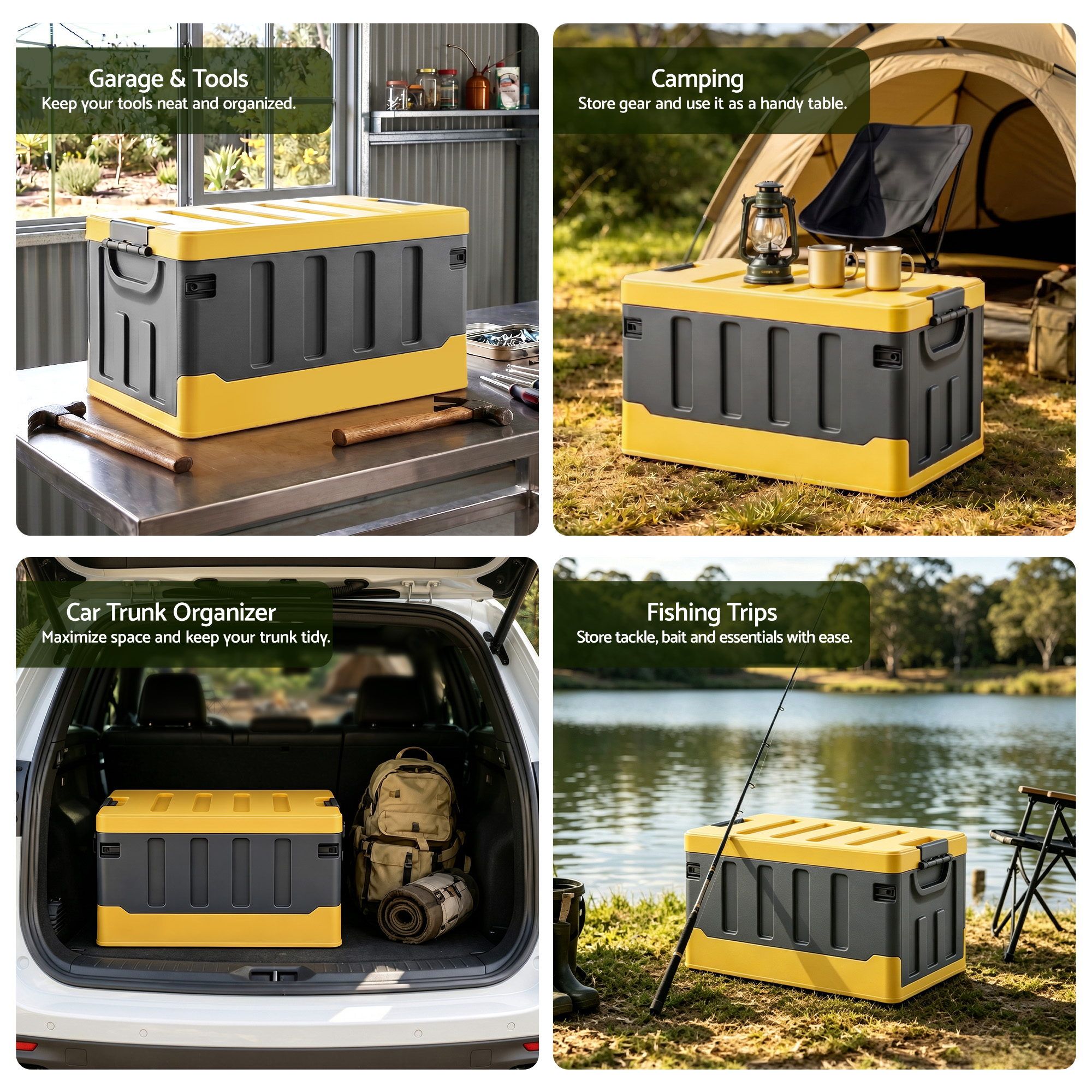 Gardeon Collapsible Outdoor Storage Box 60L Stackable Folding Camping Organizer Yellow - Image 7
