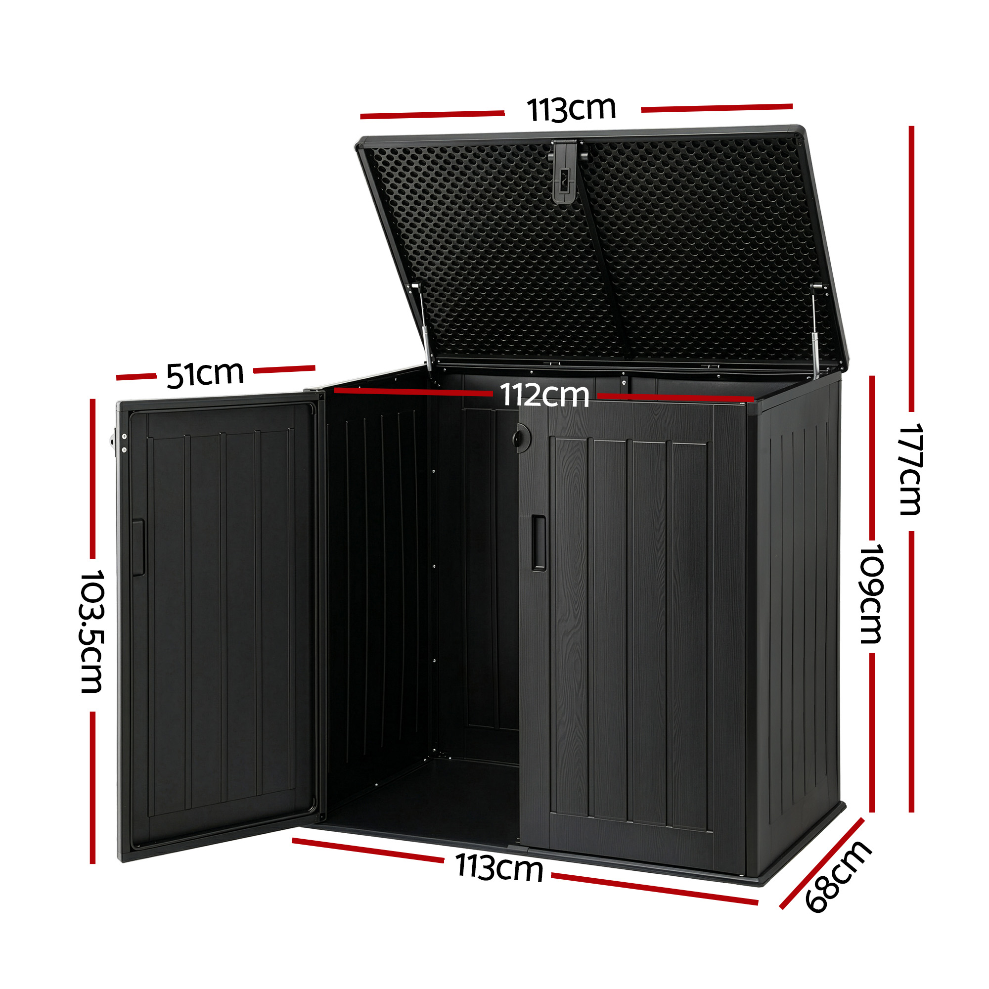 Gardeon Outdoor Storage Box 775L Container Lockable Cabinet Tool Organizer Shed Black - Image 2
