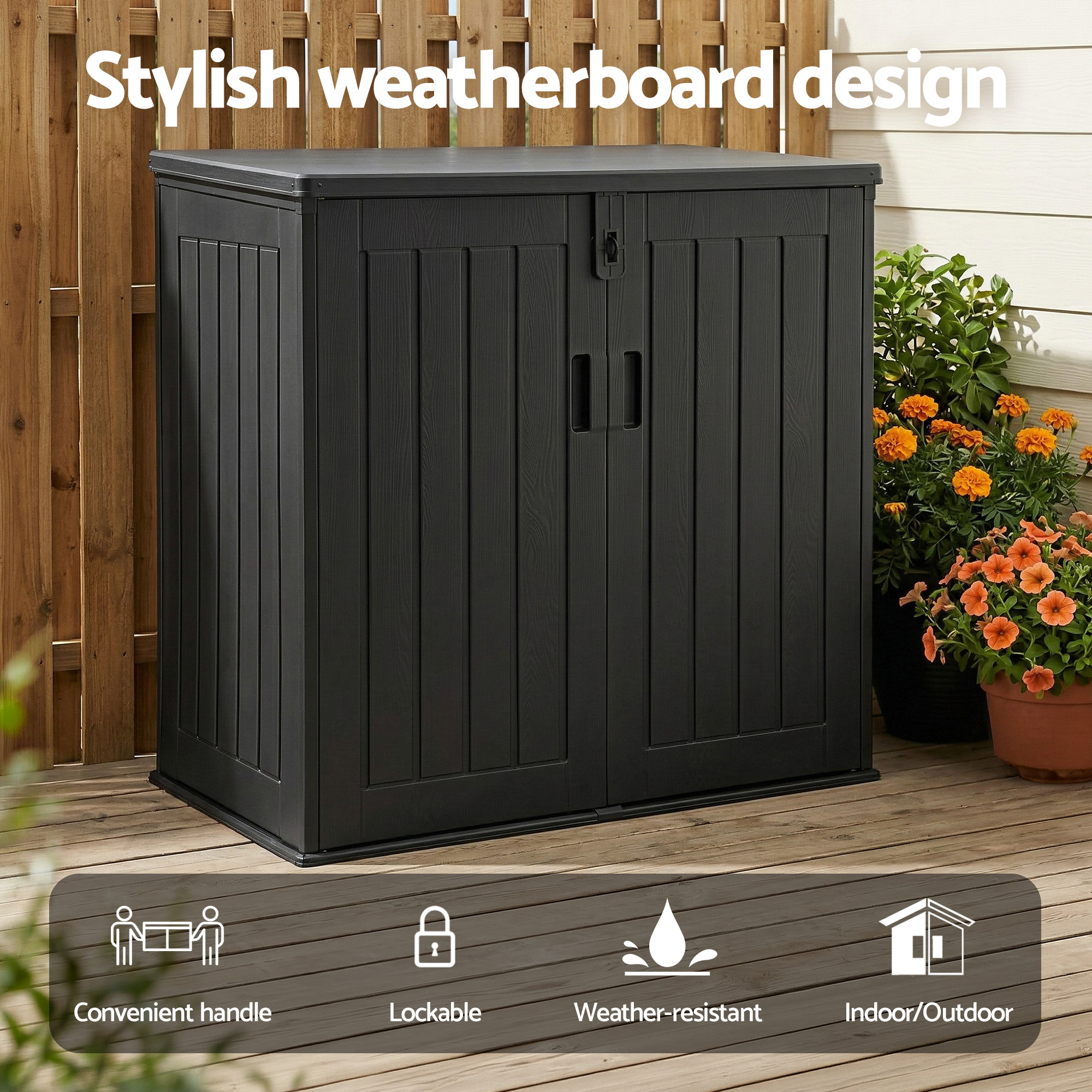 Gardeon Outdoor Storage Box 775L Container Lockable Cabinet Tool Organizer Shed Black - Image 4