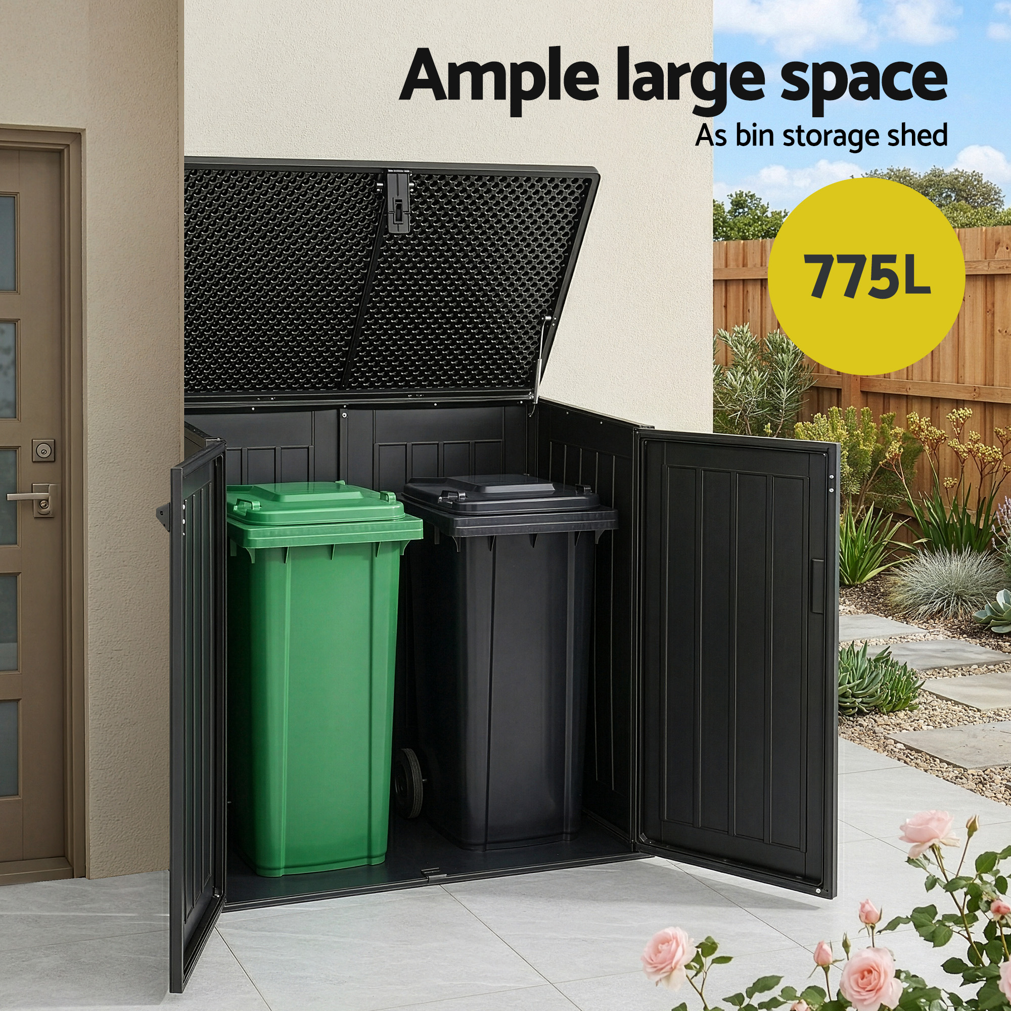 Gardeon Outdoor Storage Box 775L Container Lockable Cabinet Tool Organizer Shed Black - Image 6