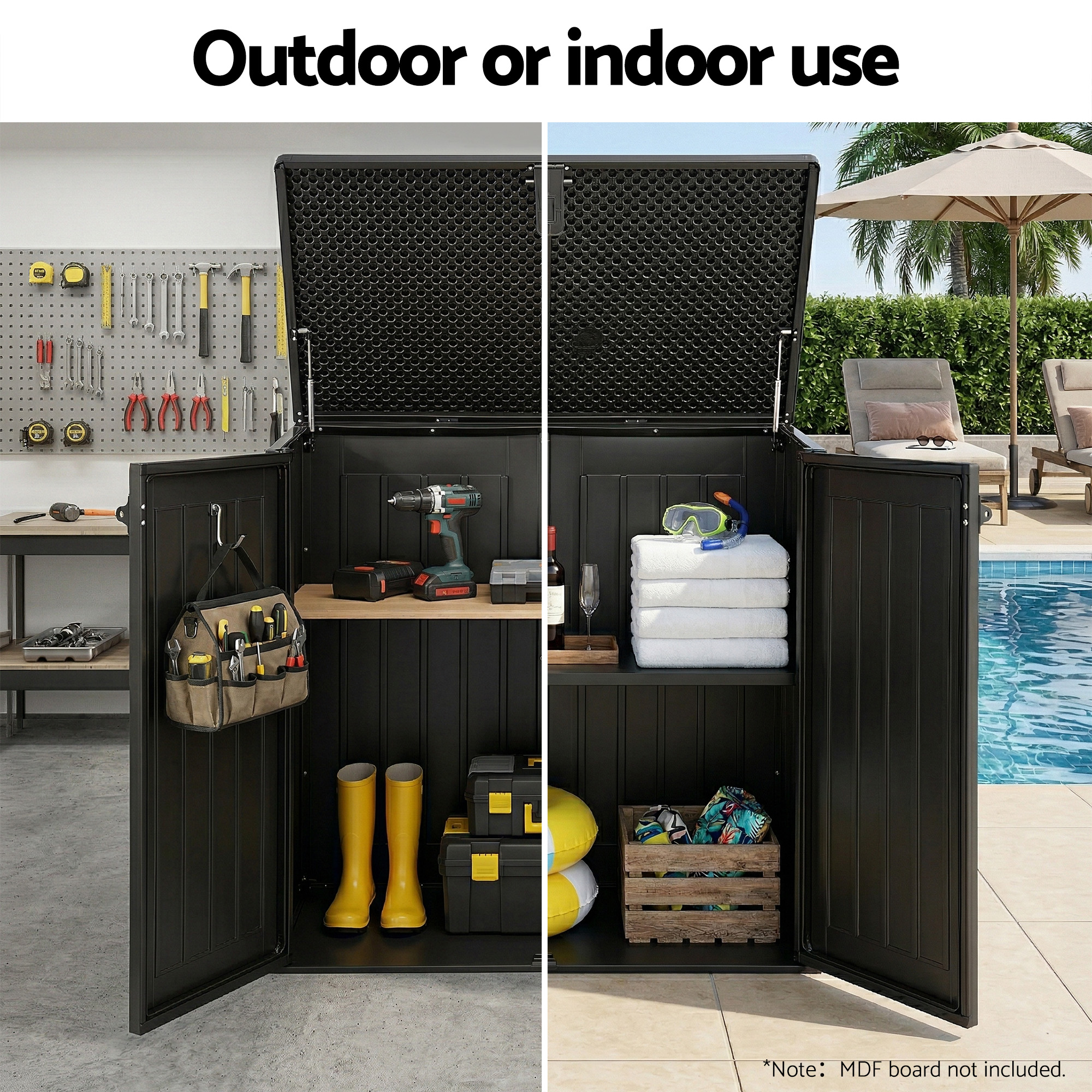 Gardeon Outdoor Storage Box 775L Container Lockable Cabinet Tool Organizer Shed Black - Image 7