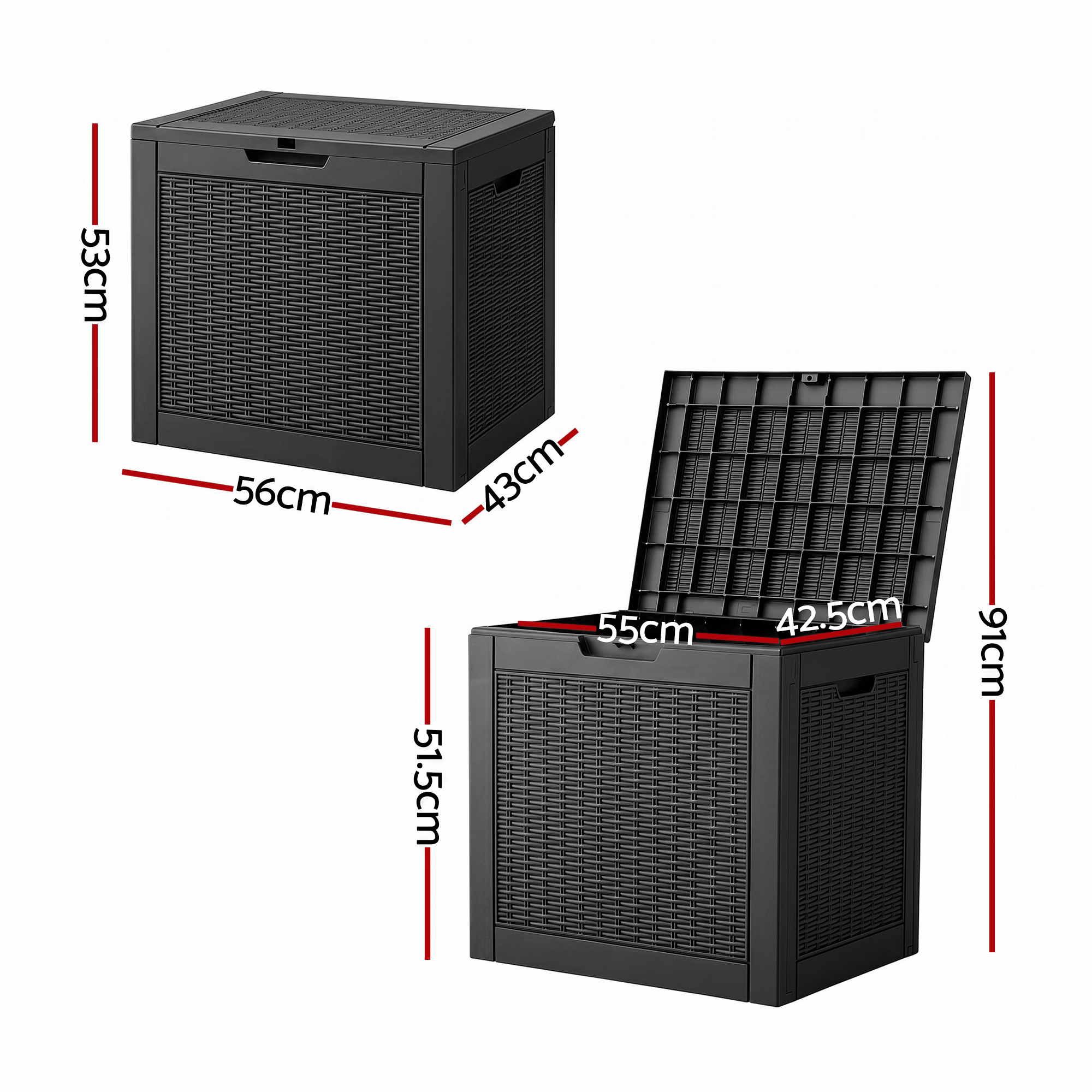 Gardeon Outdoor Storage Box 118L Container Lockable Garden Toy Tool Rattan-Texture Black - Image 3