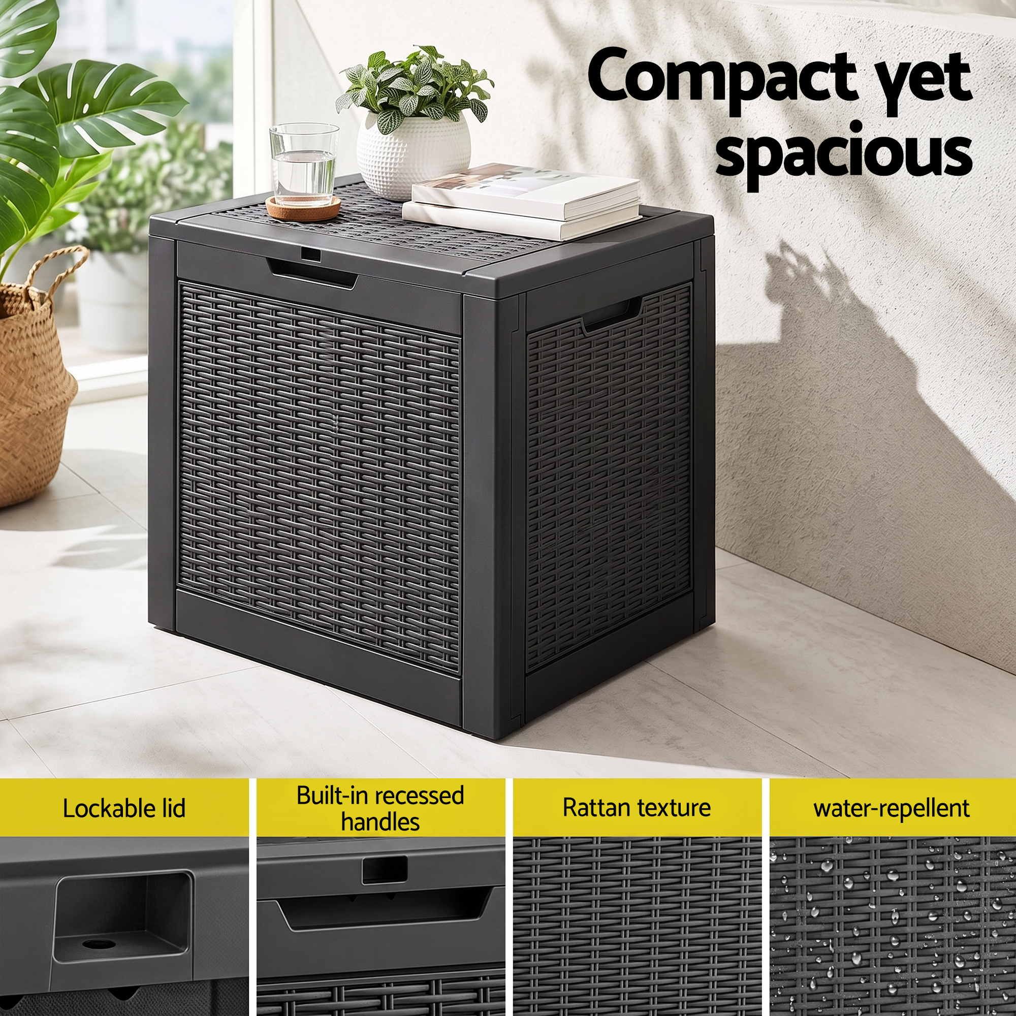 Gardeon Outdoor Storage Box 118L Container Lockable Garden Toy Tool Rattan-Texture Black - Image 6