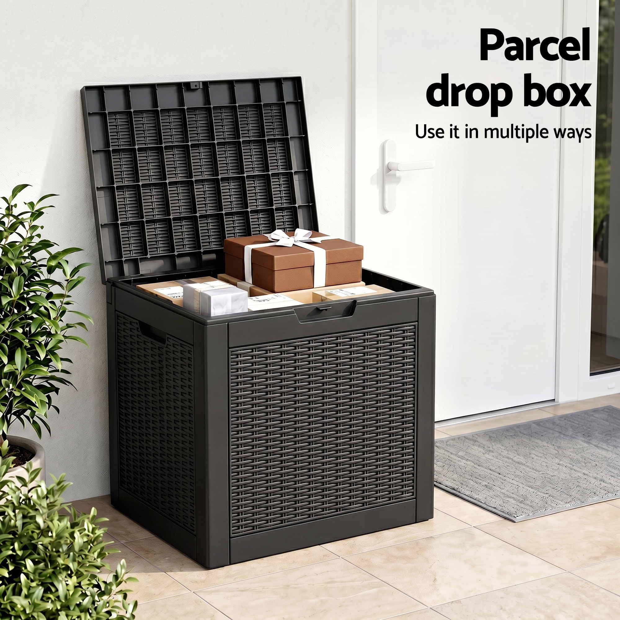 Gardeon Outdoor Storage Box 118L Container Lockable Garden Toy Tool Rattan-Texture Black - Image 8