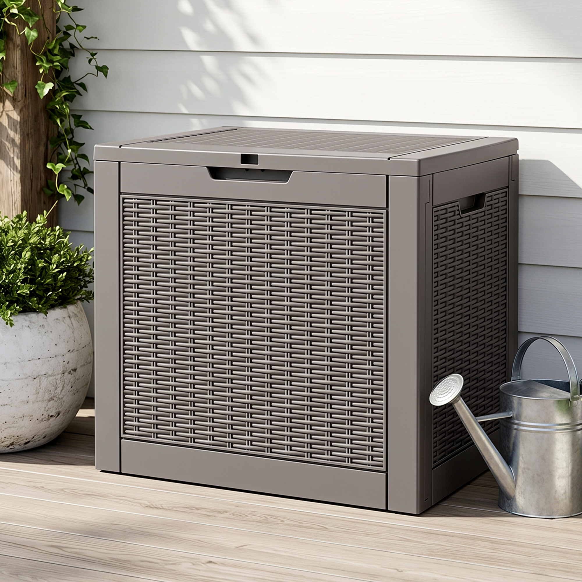 Gardeon Outdoor Storage Box 118L Container Lockable Garden Toy Tool Rattan-Texture Brown - Image 1