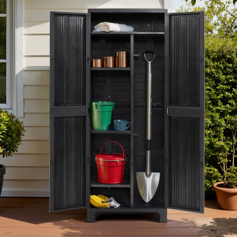 Gardeon Outdoor Storage Cabinet Box 173cm Lockable Cupboard Sheds Garage Adjustable Black - Image 1