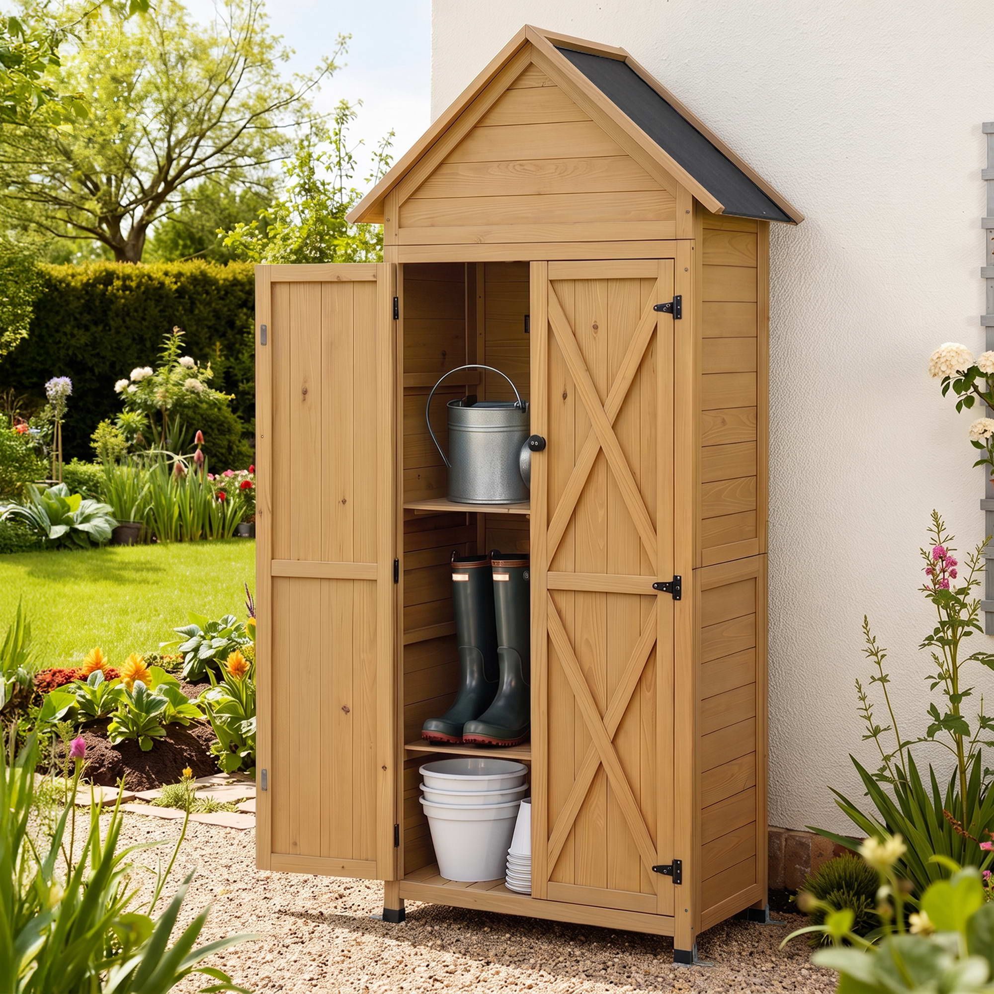 Gardeon Outdoor Storage Cabinet Cupboard Tool Organizer Shed Adjustable Natural - Image 1
