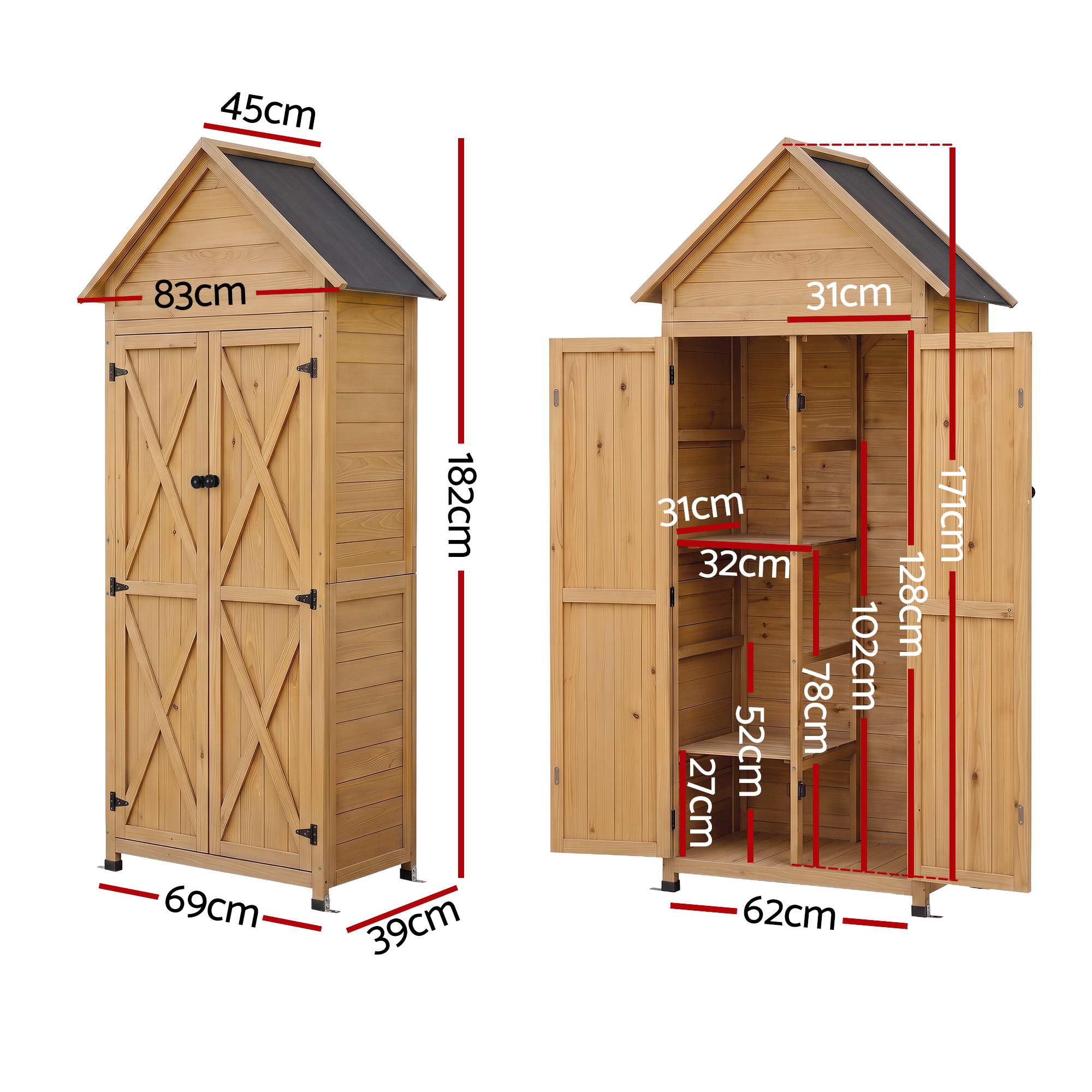 Gardeon Outdoor Storage Cabinet Cupboard Tool Organizer Shed Adjustable Natural - Image 3