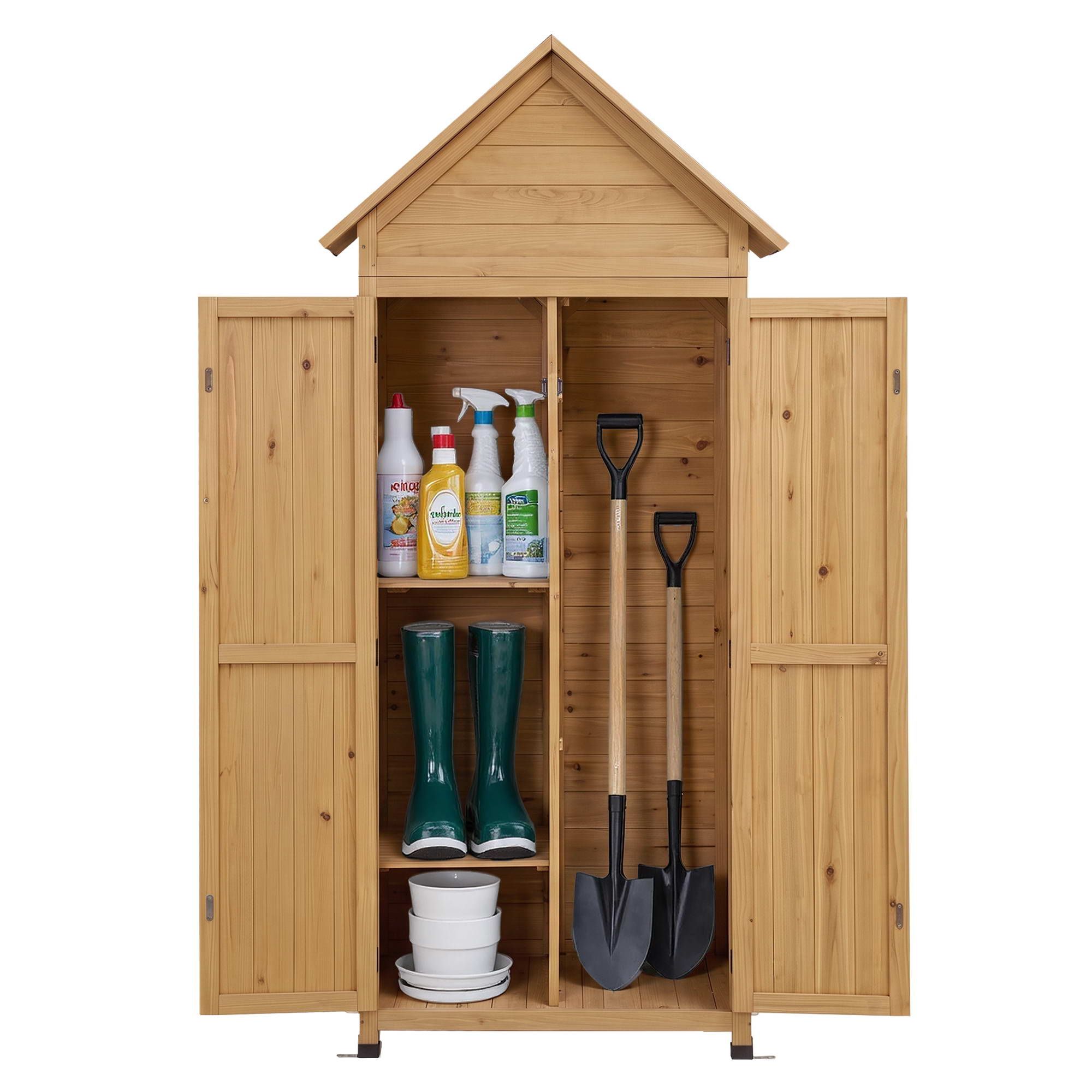 Gardeon Outdoor Storage Cabinet Cupboard Tool Organizer Shed Adjustable Natural - Image 4