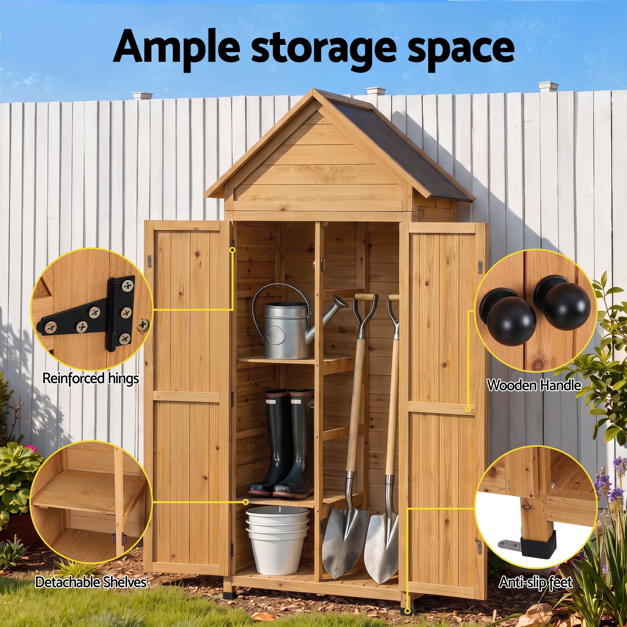 Gardeon Outdoor Storage Cabinet Cupboard Tool Organizer Shed Adjustable Natural - Image 5