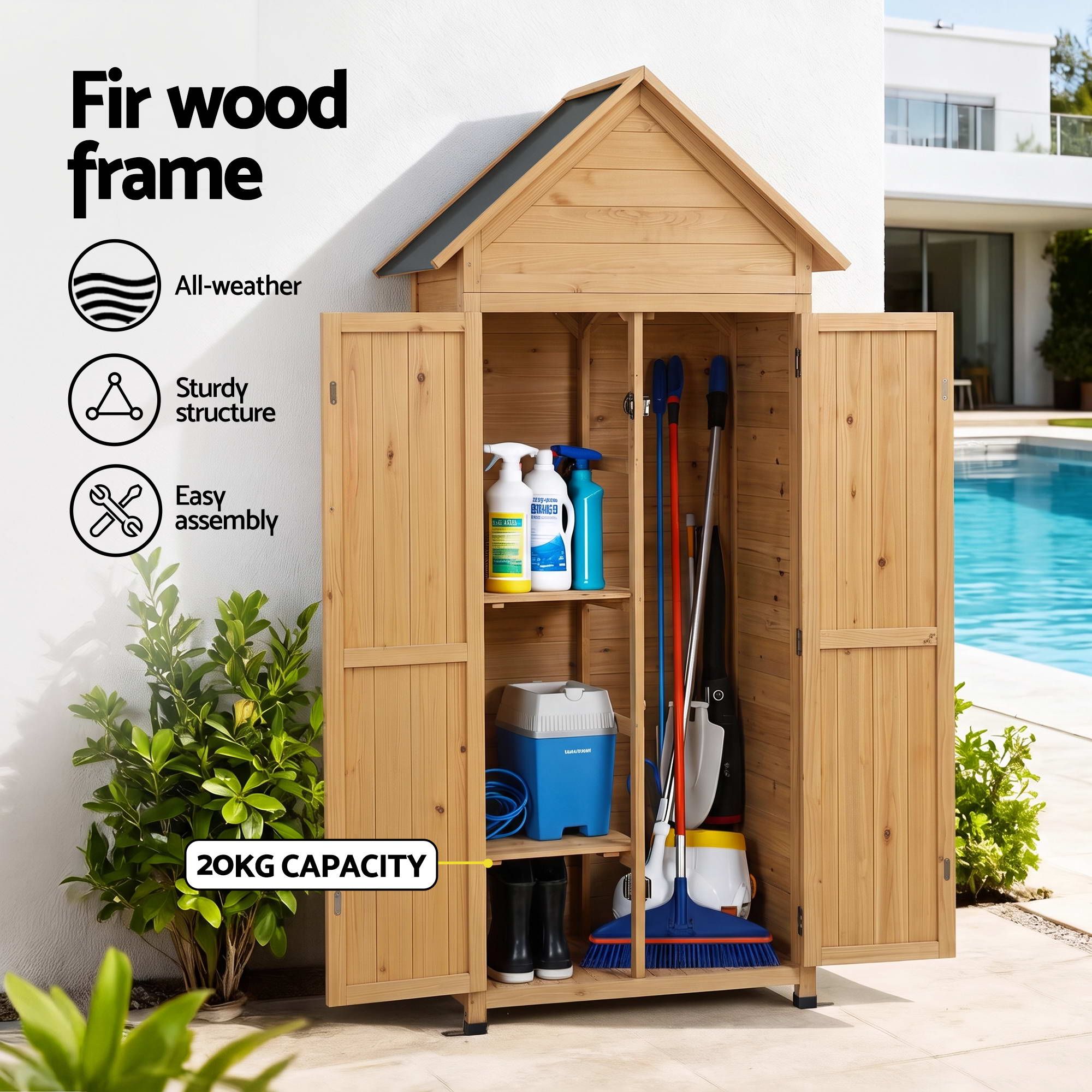 Gardeon Outdoor Storage Cabinet Cupboard Tool Organizer Shed Adjustable Natural - Image 6