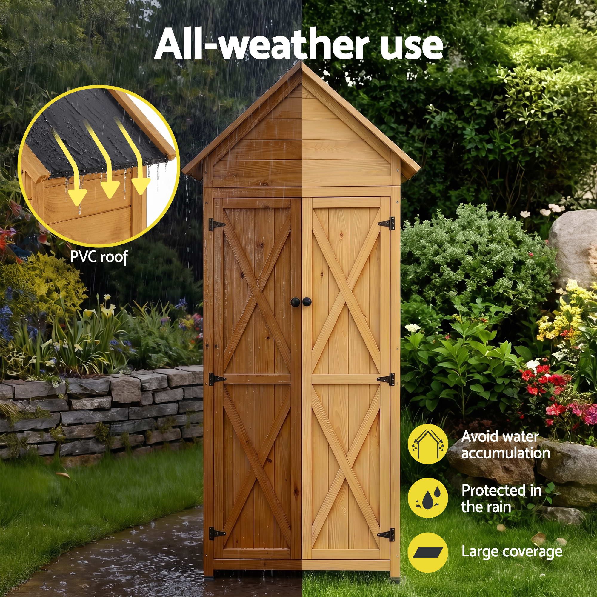 Gardeon Outdoor Storage Cabinet Cupboard Tool Organizer Shed Adjustable Natural - Image 7