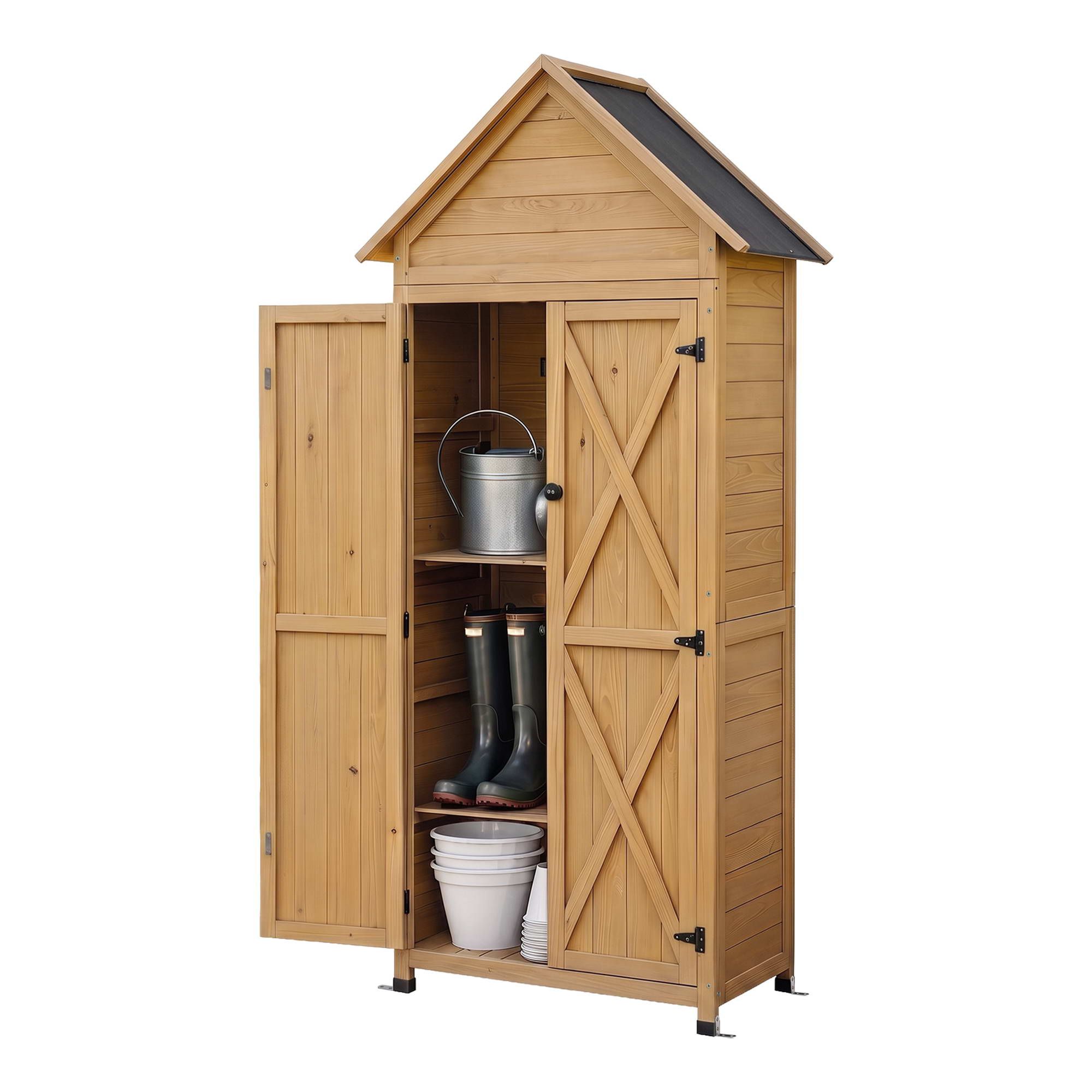 Gardeon Outdoor Storage Cabinet Cupboard Tool Organizer Shed Adjustable Natural - Image 8