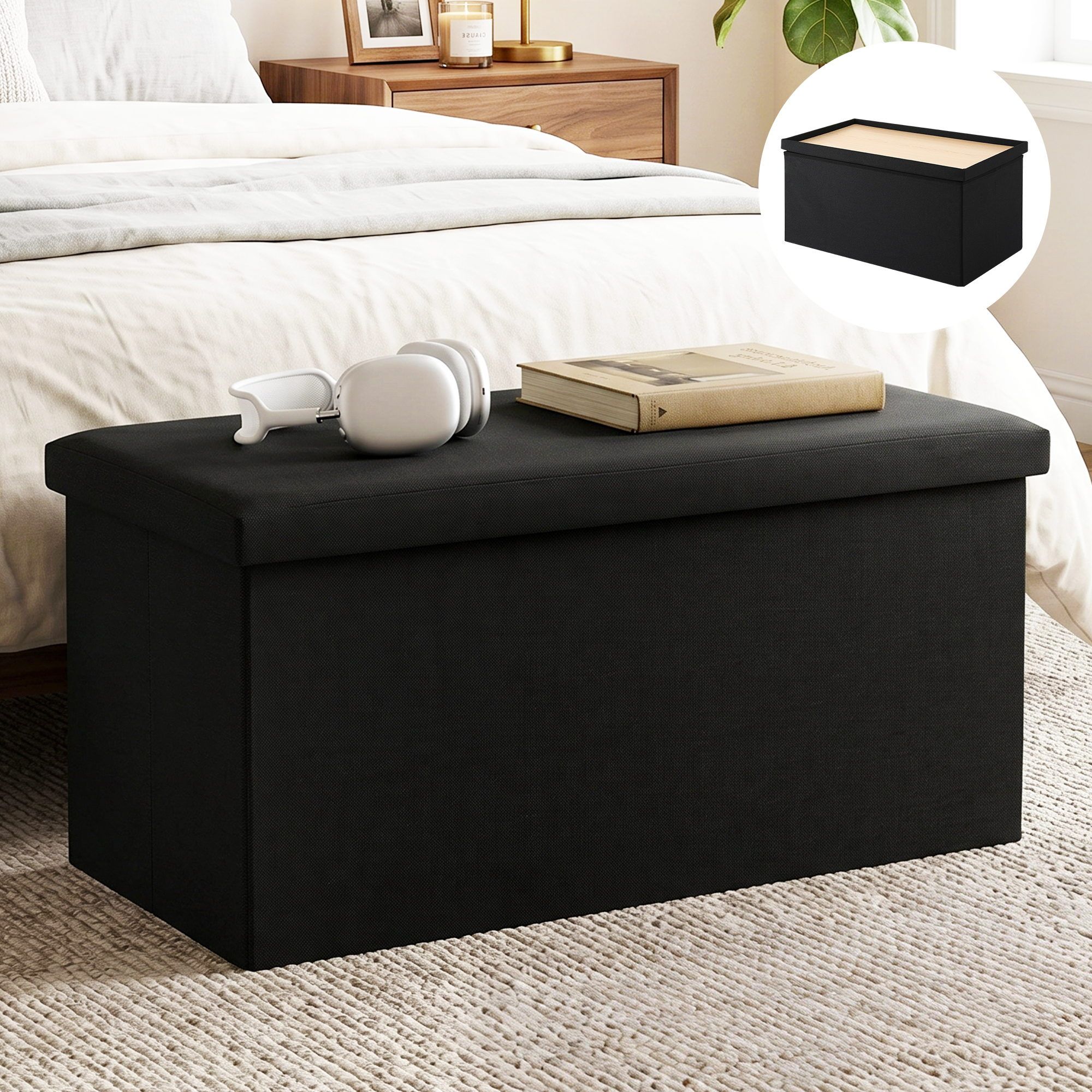 Artiss Storage Ottoman Bench Folding Blanket Box Toy Organiser Foot Stool Black - Image 1