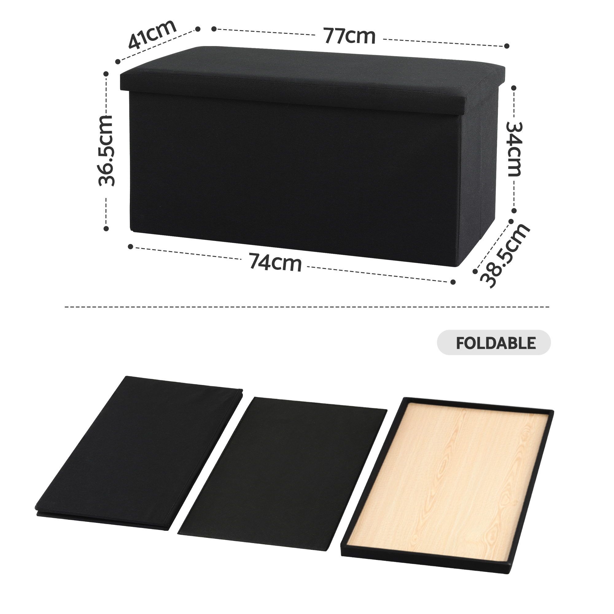 Artiss Storage Ottoman Bench Folding Blanket Box Toy Organiser Foot Stool Black - Image 3