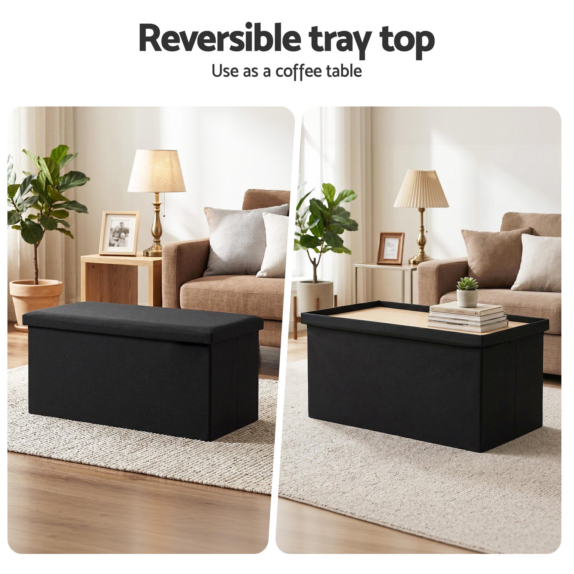 Artiss Storage Ottoman Bench Folding Blanket Box Toy Organiser Foot Stool Black - Image 6