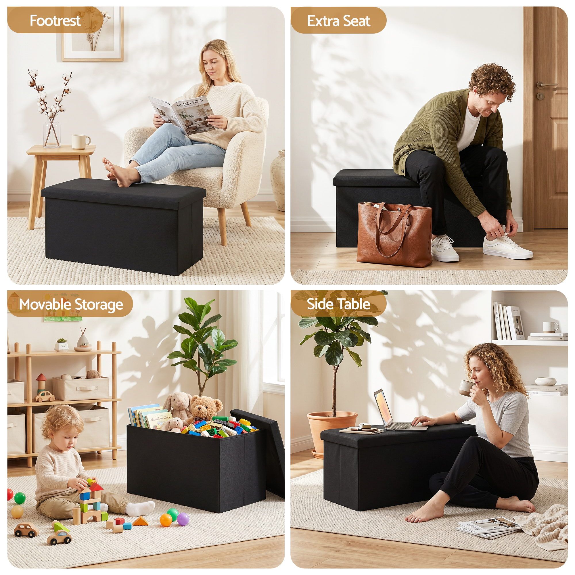 Artiss Storage Ottoman Bench Folding Blanket Box Toy Organiser Foot Stool Black - Image 8