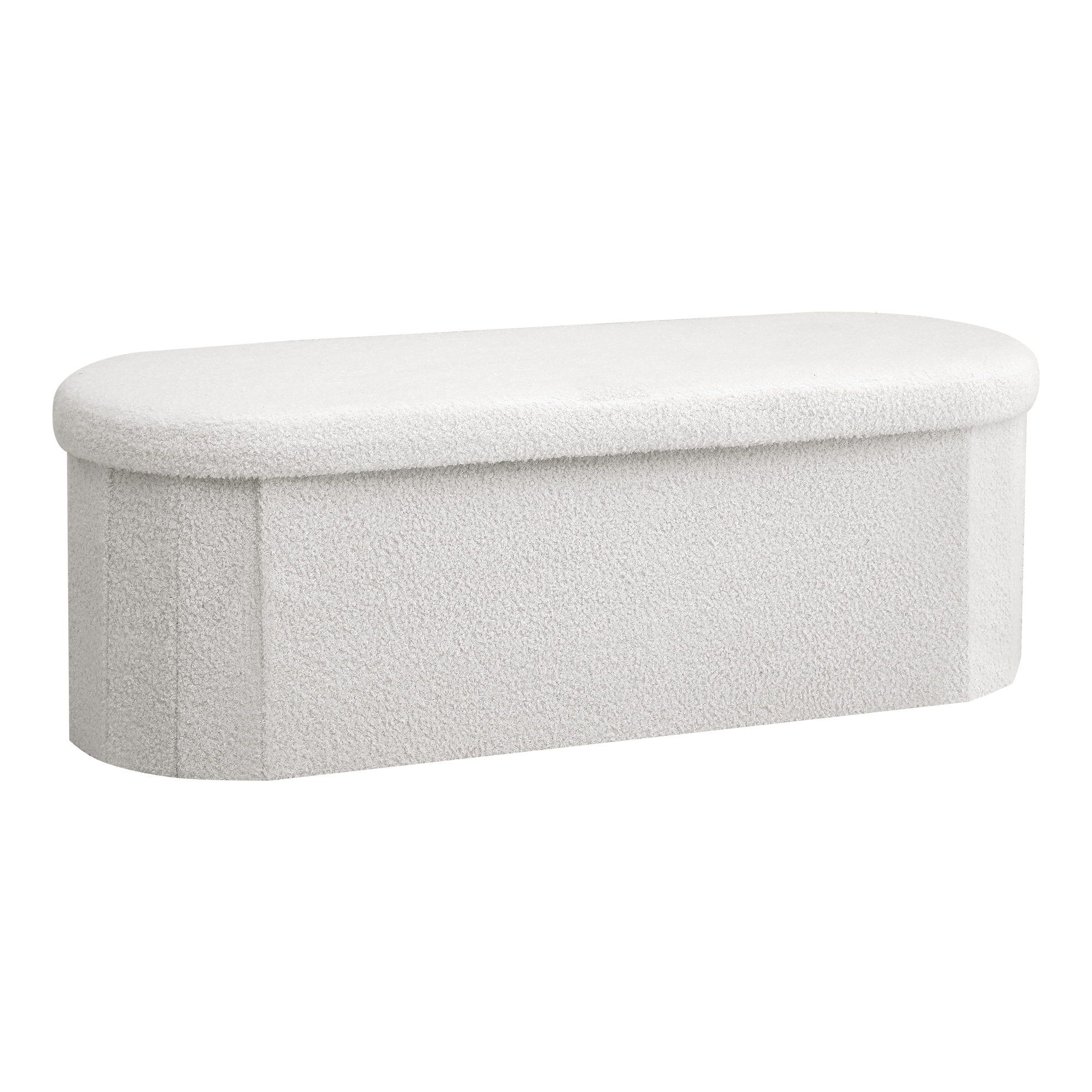 Artiss Storage Ottoman Foot Stool Rest Boucle Fabric Foldable White - Image 2
