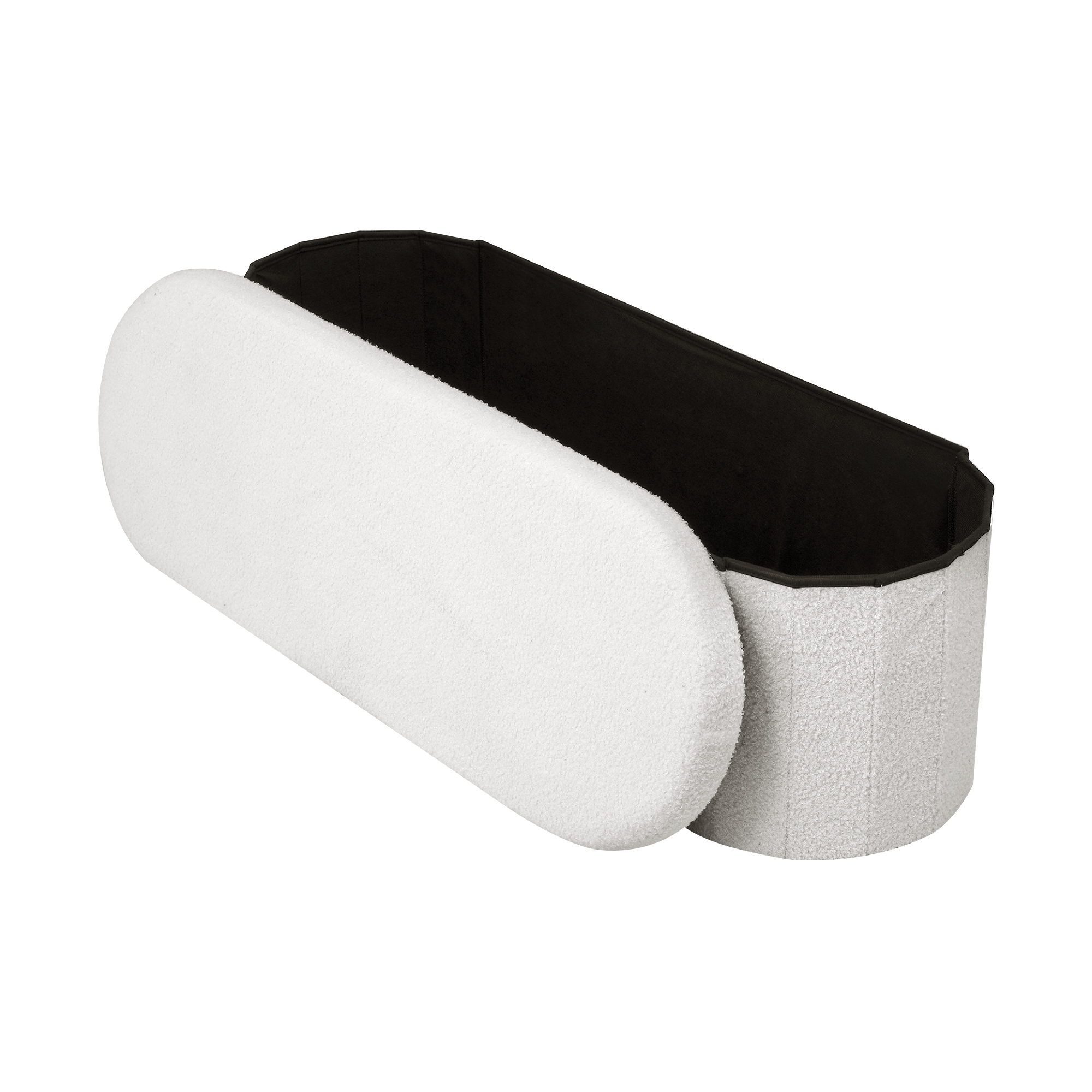 Artiss Storage Ottoman Foot Stool Rest Boucle Fabric Foldable White - Image 4