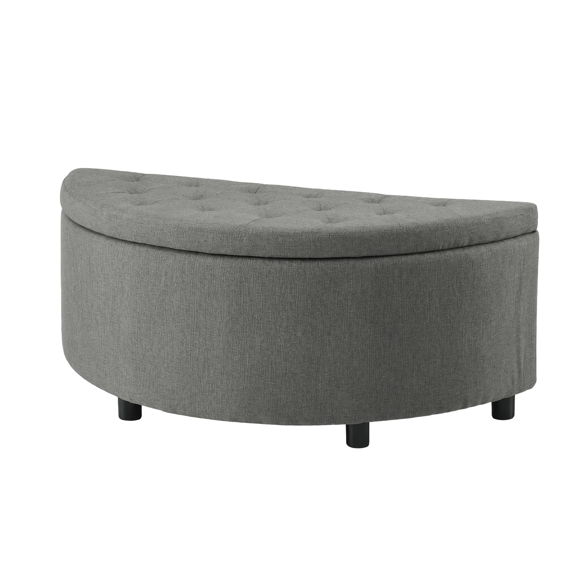 Artiss Storage Ottoman Bench Linen Fabric Tufted Half Round Footstool Grey - Image 2