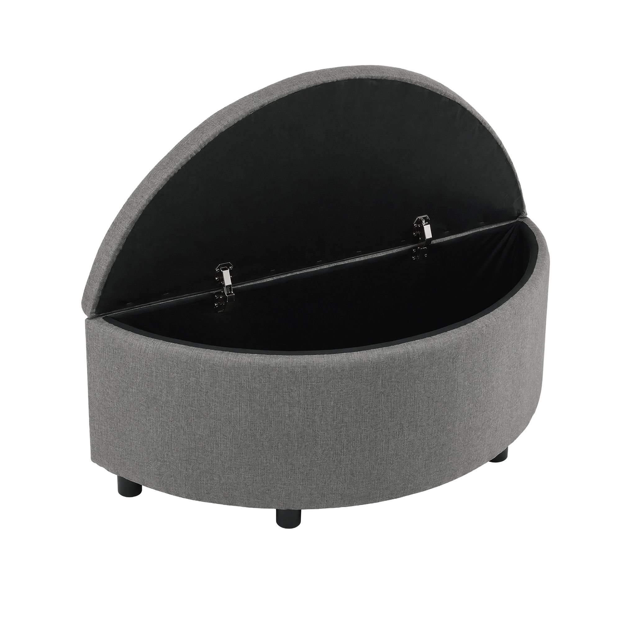 Artiss Storage Ottoman Bench Linen Fabric Tufted Half Round Footstool Grey - Image 4