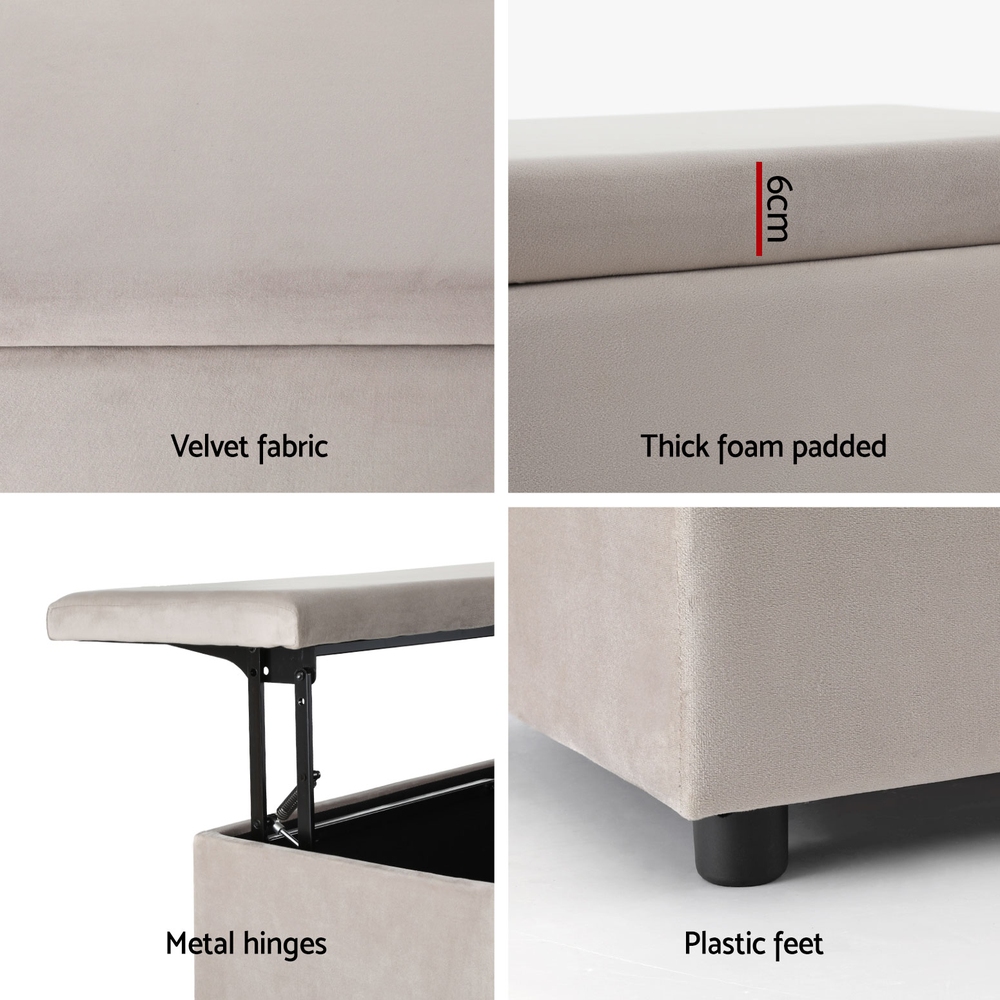 Artiss Storage Ottoman Blanket Box Table 97cm Velvet Taupe - Image 6