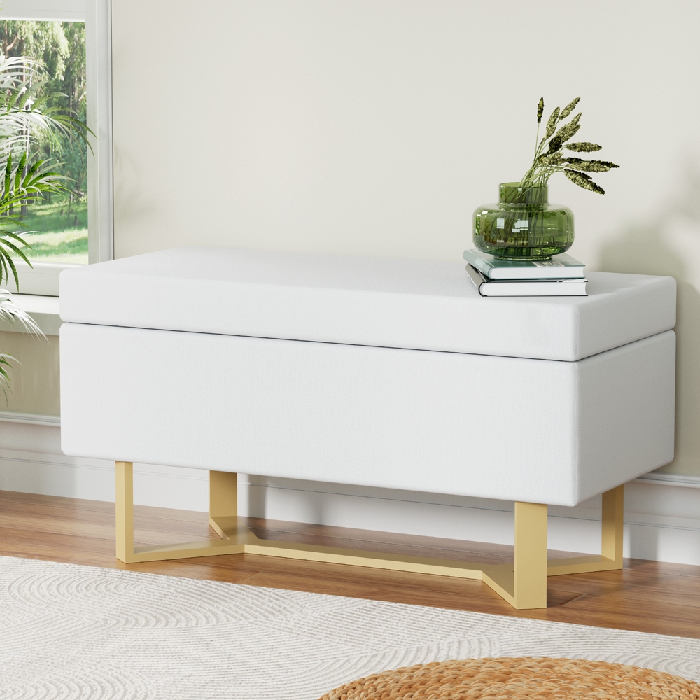 Artiss Storage Ottoman Blanket Box Criss-cross Linen White - Image 1