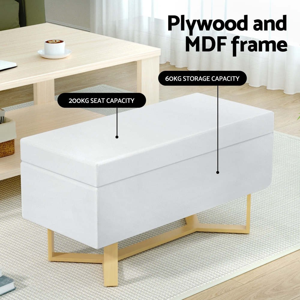 Artiss Storage Ottoman Blanket Box Criss-cross Linen White - Image 4