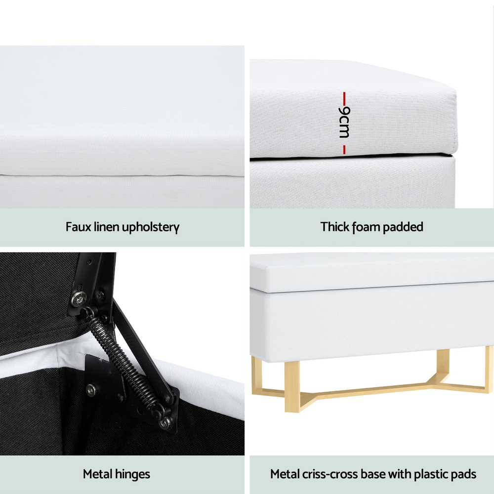 Artiss Storage Ottoman Blanket Box Criss-cross Linen White - Image 6