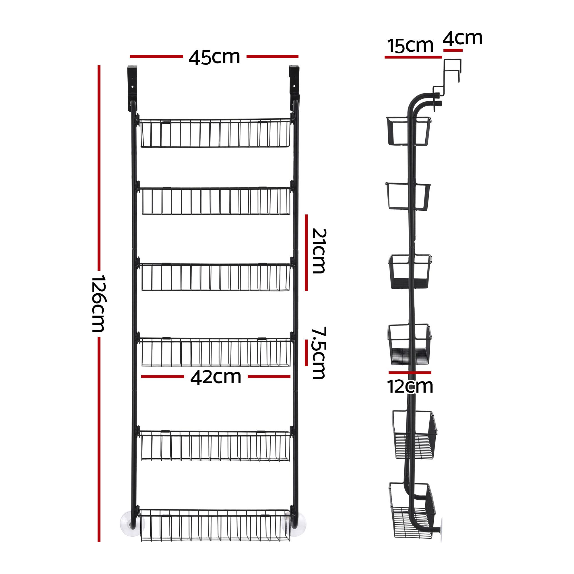 Artiss 2x Over Door Storage Pantry Organiser 6-Tier Metal Hanger Hook Black - Image 2