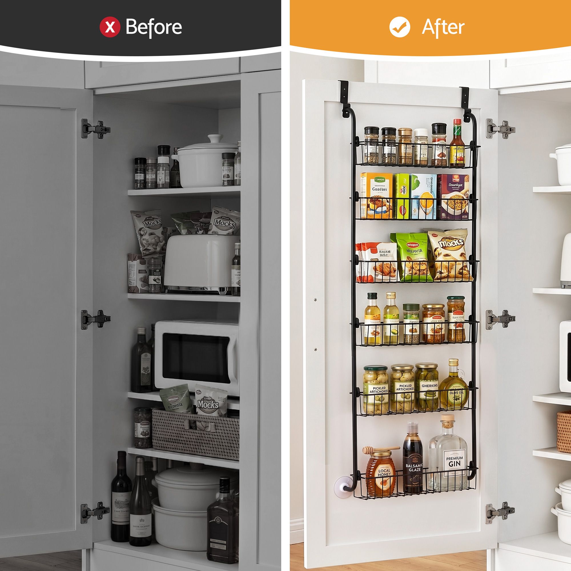 Artiss 2x Over Door Storage Pantry Organiser 6-Tier Metal Hanger Hook Black - Image 4
