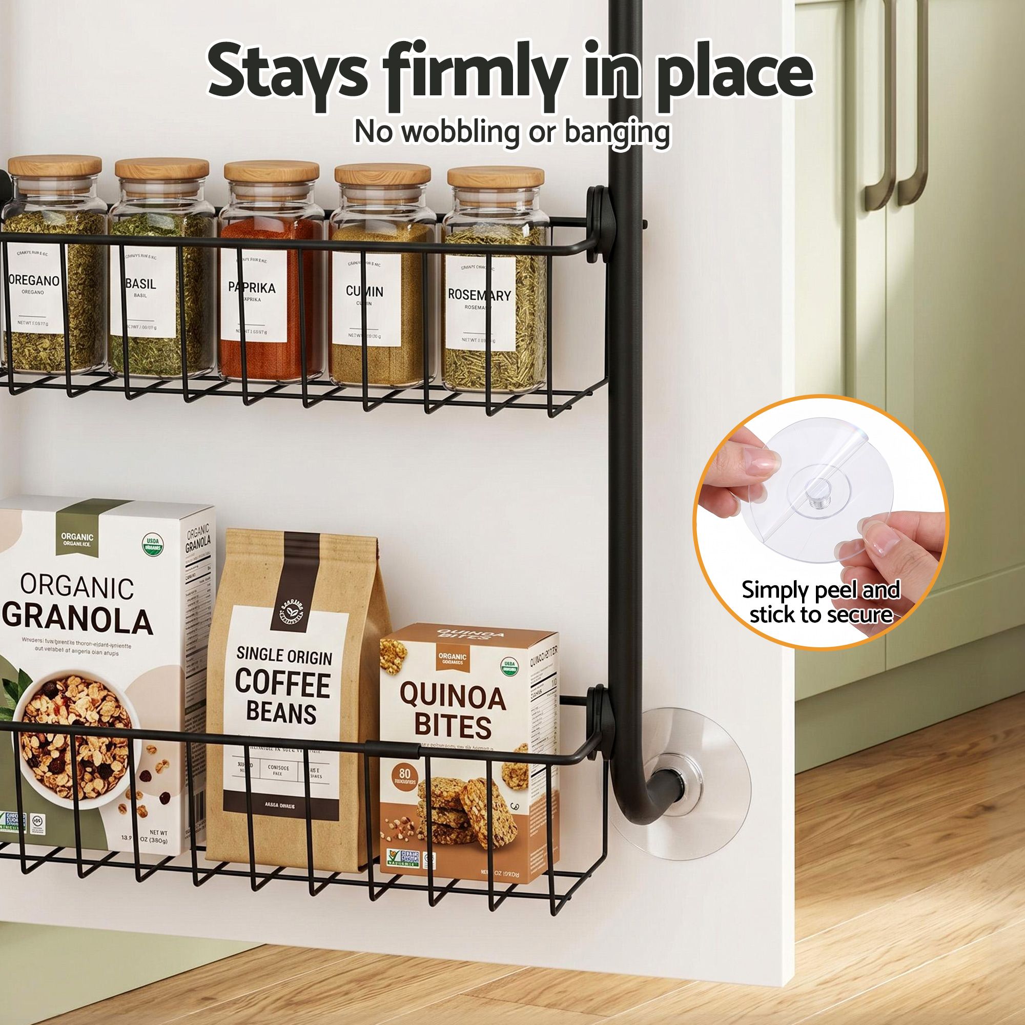 Artiss 2x Over Door Storage Pantry Organiser 6-Tier Metal Hanger Hook Black - Image 6